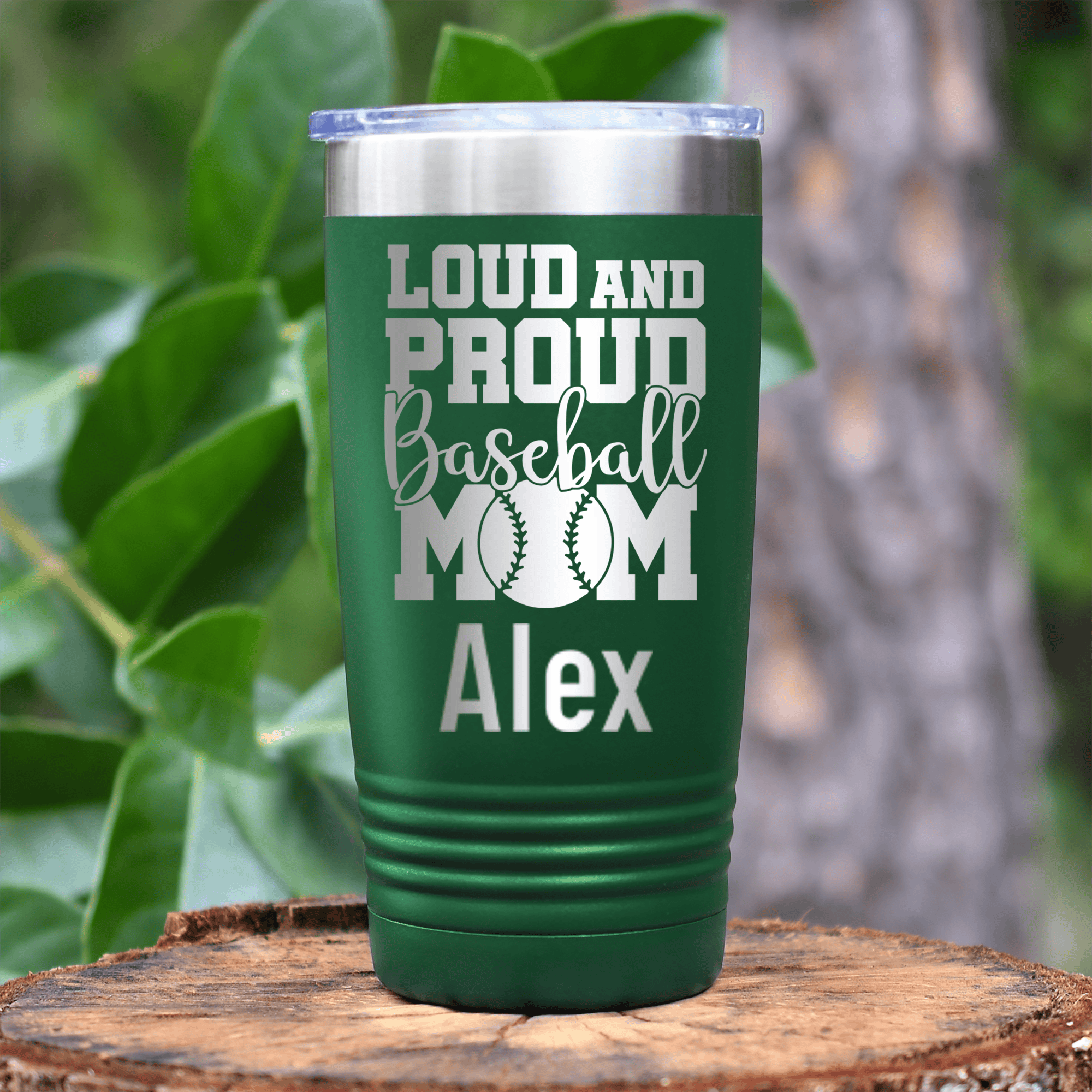 Green Baseball Mom Tumbler With Loud Baseball Mom Alert Design