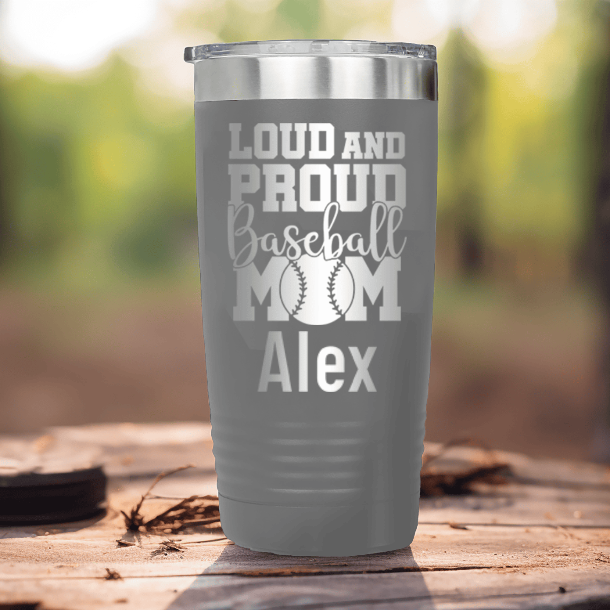 Grey Baseball Mom Tumbler With Loud Baseball Mom Alert Design