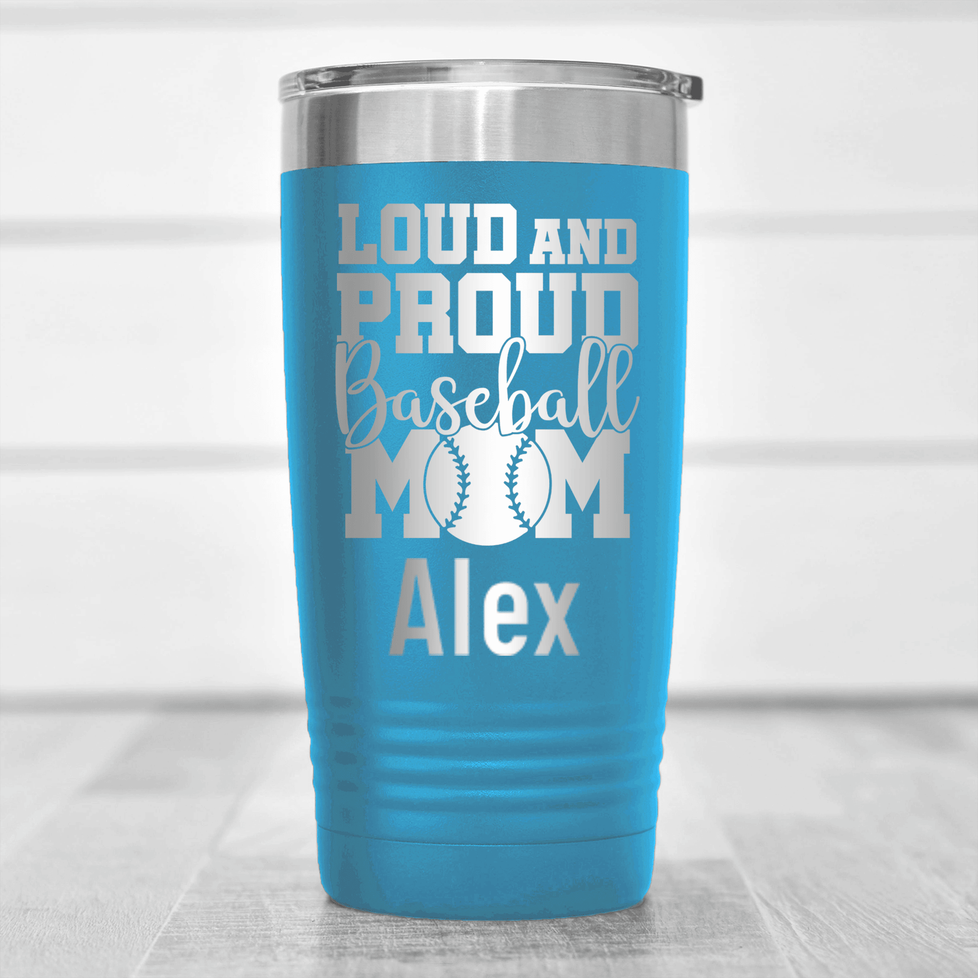 Light Blue Baseball Mom Tumbler With Loud Baseball Mom Alert Design