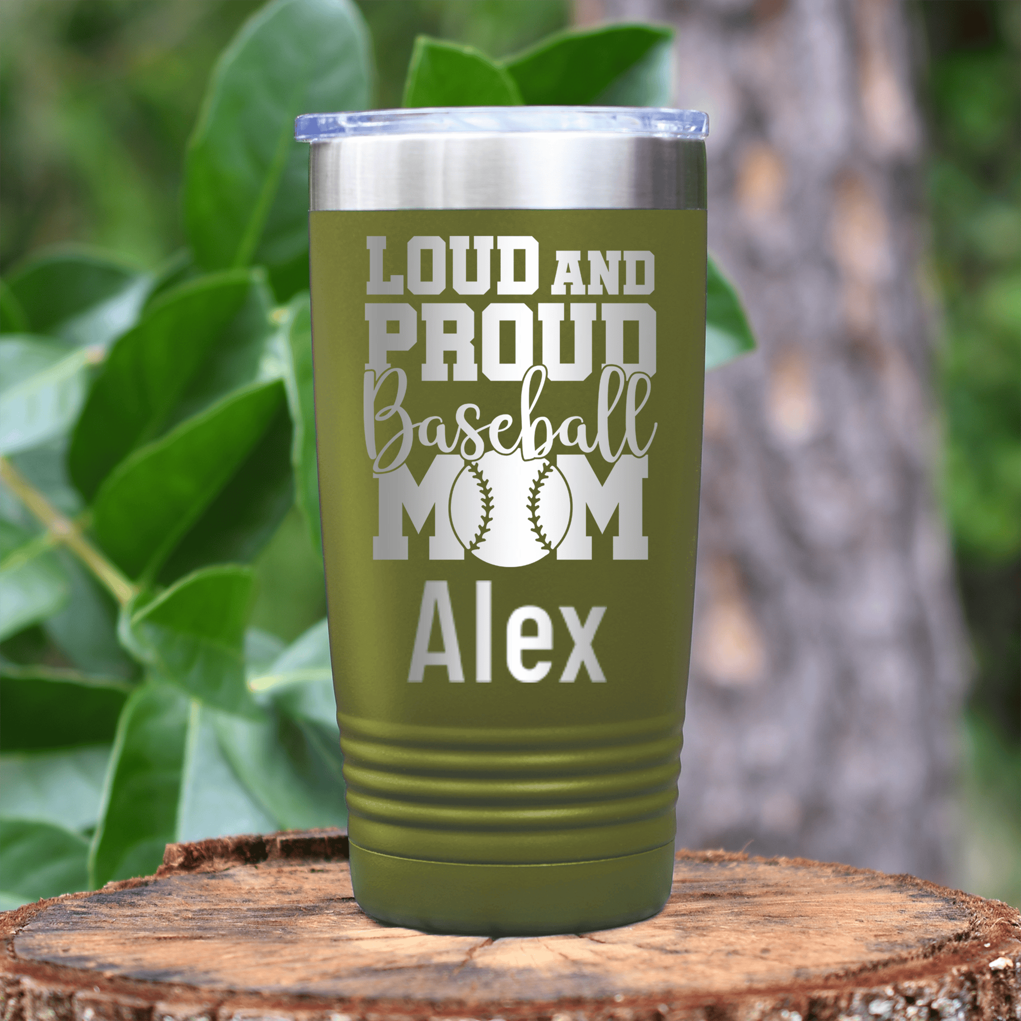 Military Green Baseball Mom Tumbler With Loud Baseball Mom Alert Design