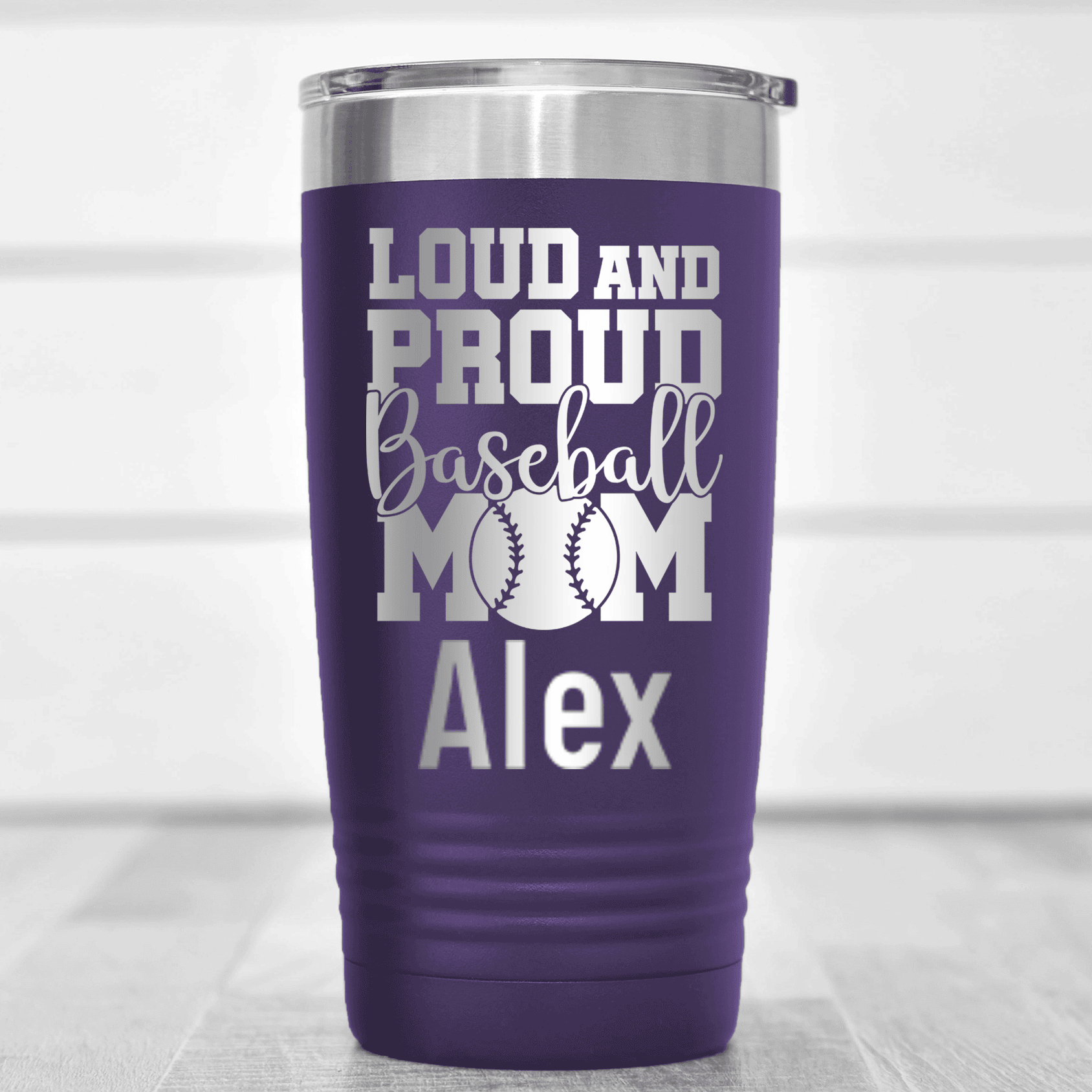 Purple Baseball Mom Tumbler With Loud Baseball Mom Alert Design