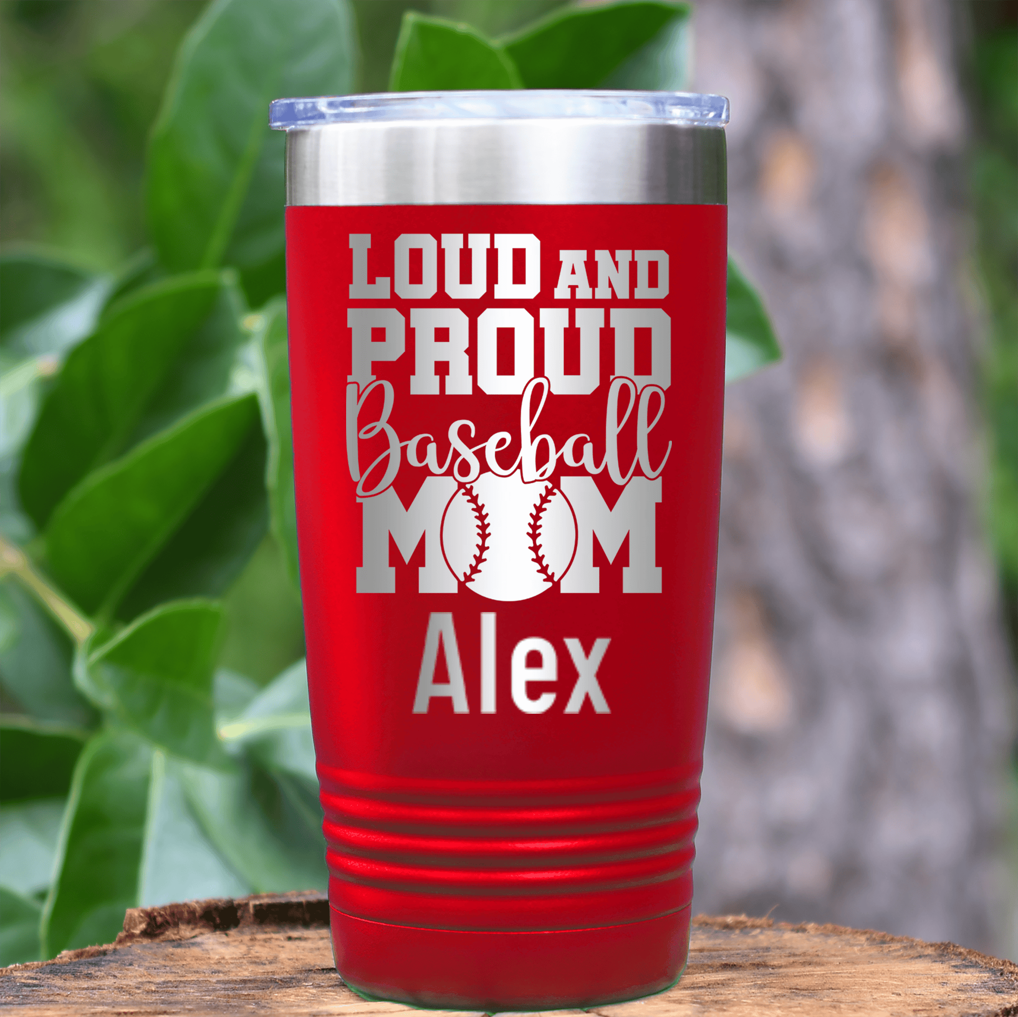 Red Baseball Mom Tumbler With Loud Baseball Mom Alert Design