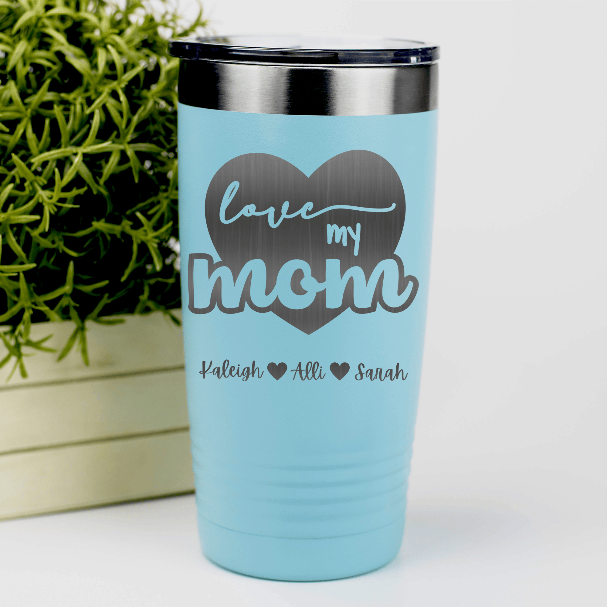 Teal Mothers Day Tumbler With Love My Mom Design