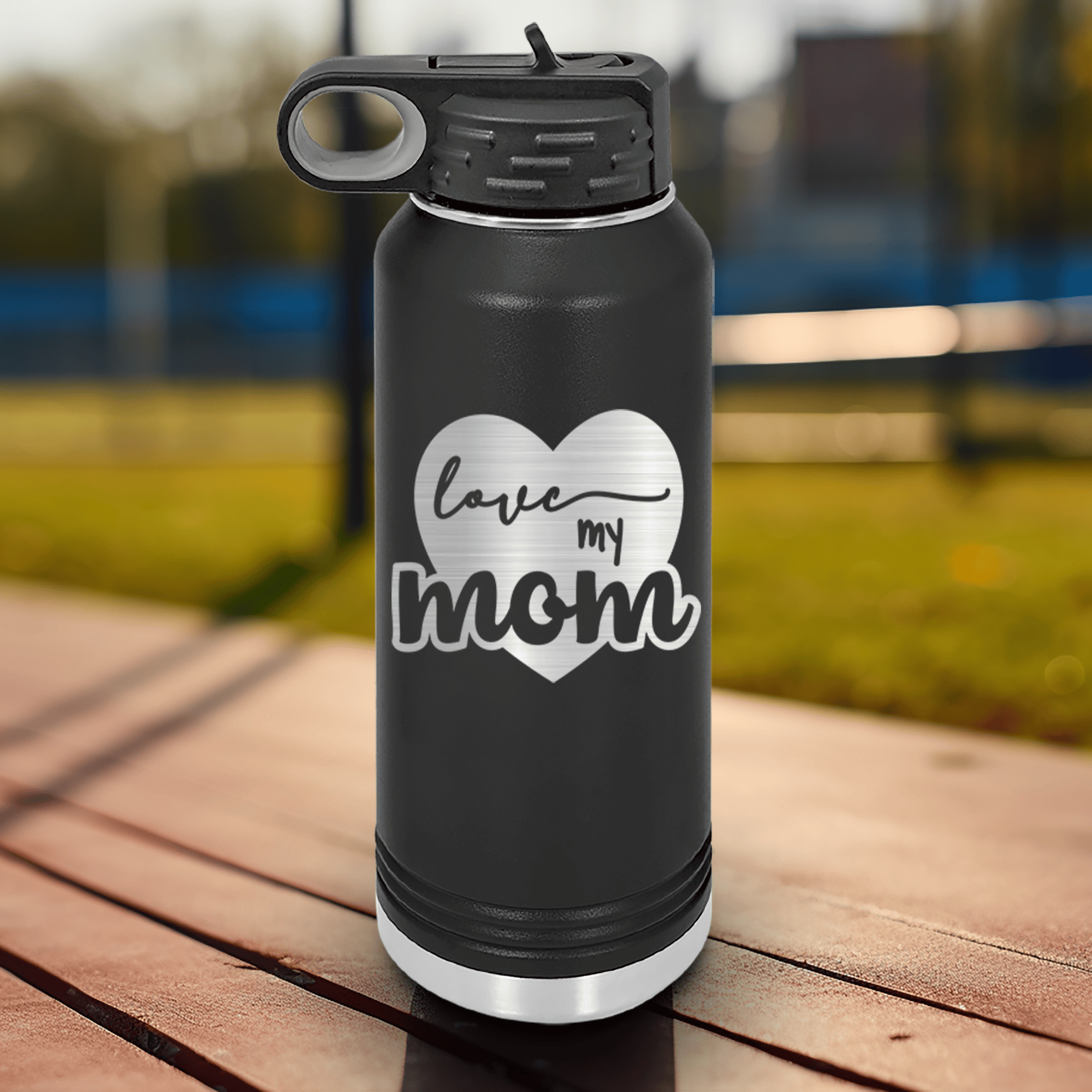 Black Mothers Day Water Bottle With Love My Mom Design