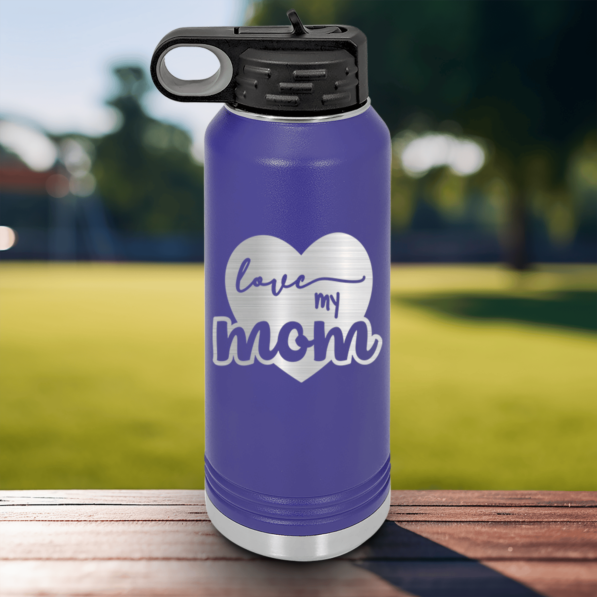 Purple Mothers Day Water Bottle With Love My Mom Design