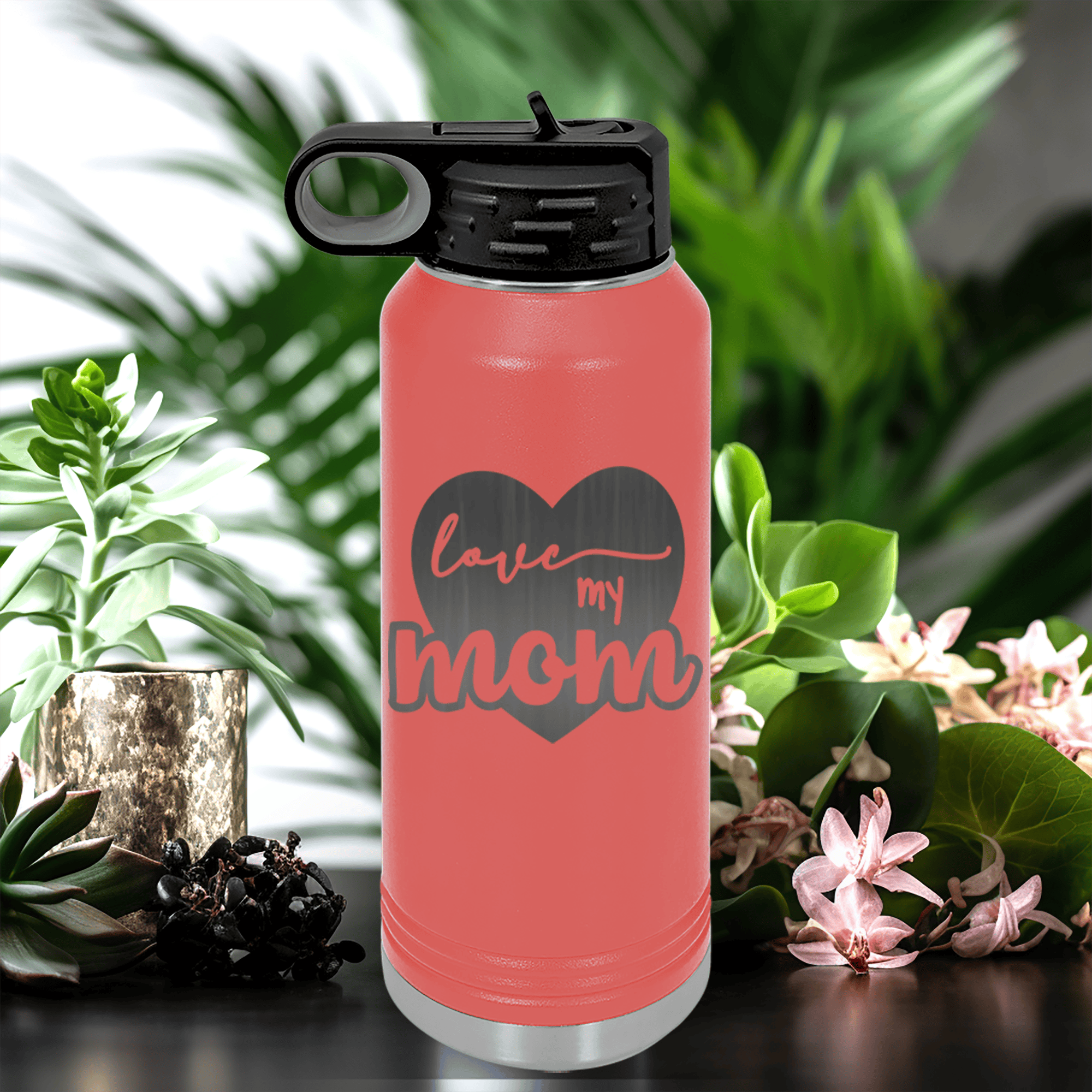 Salmon Mothers Day Water Bottle With Love My Mom Design