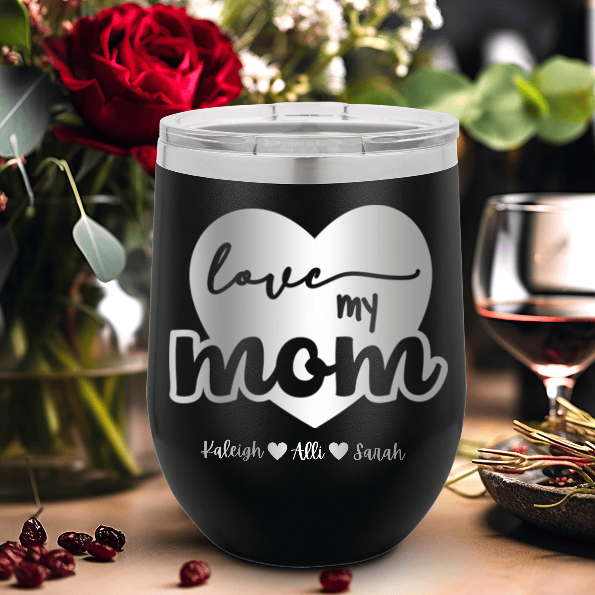 Black Mothers Day Wine Tumbler With Love My Mom Design