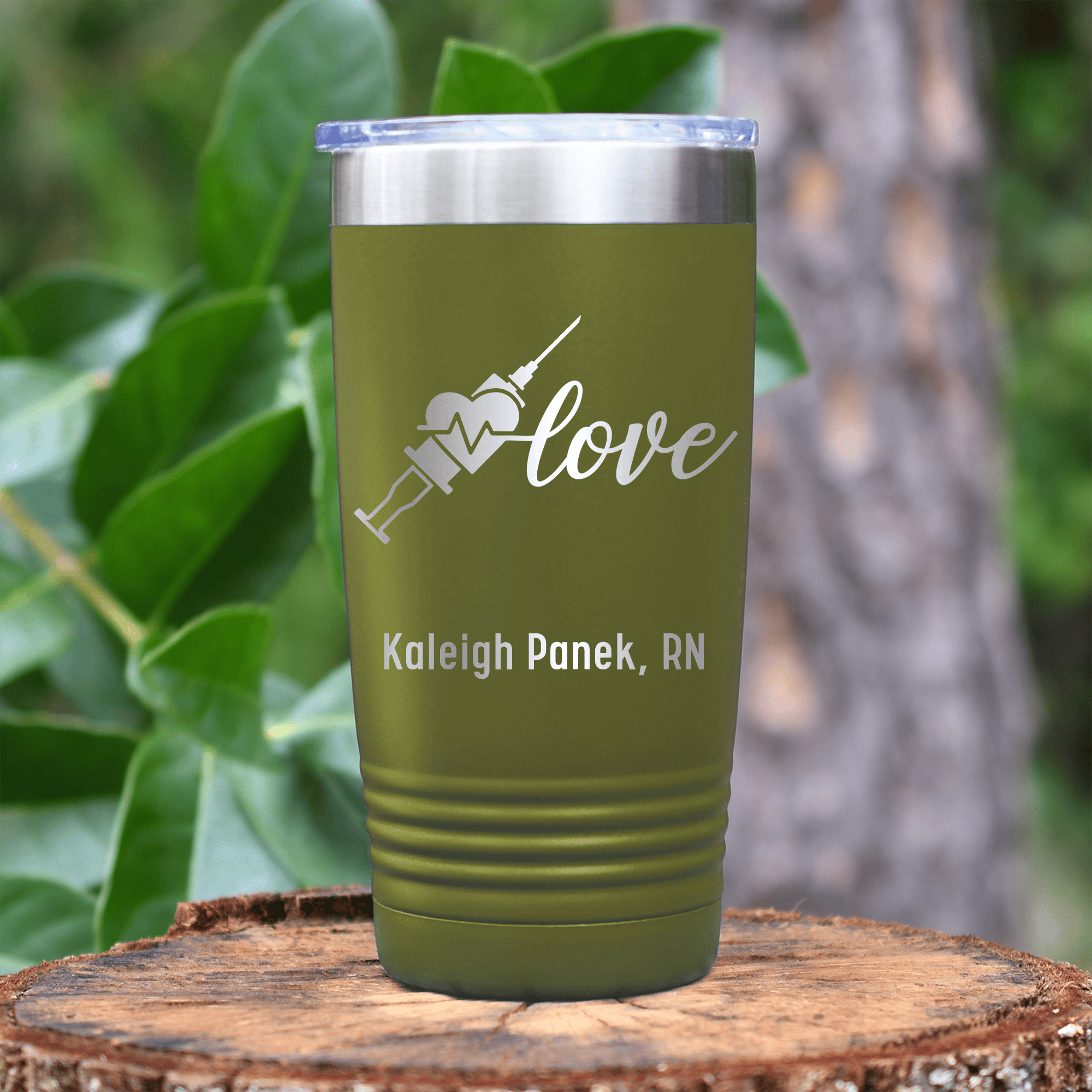 Military Green Nurse Tumbler With Love Nurse Design