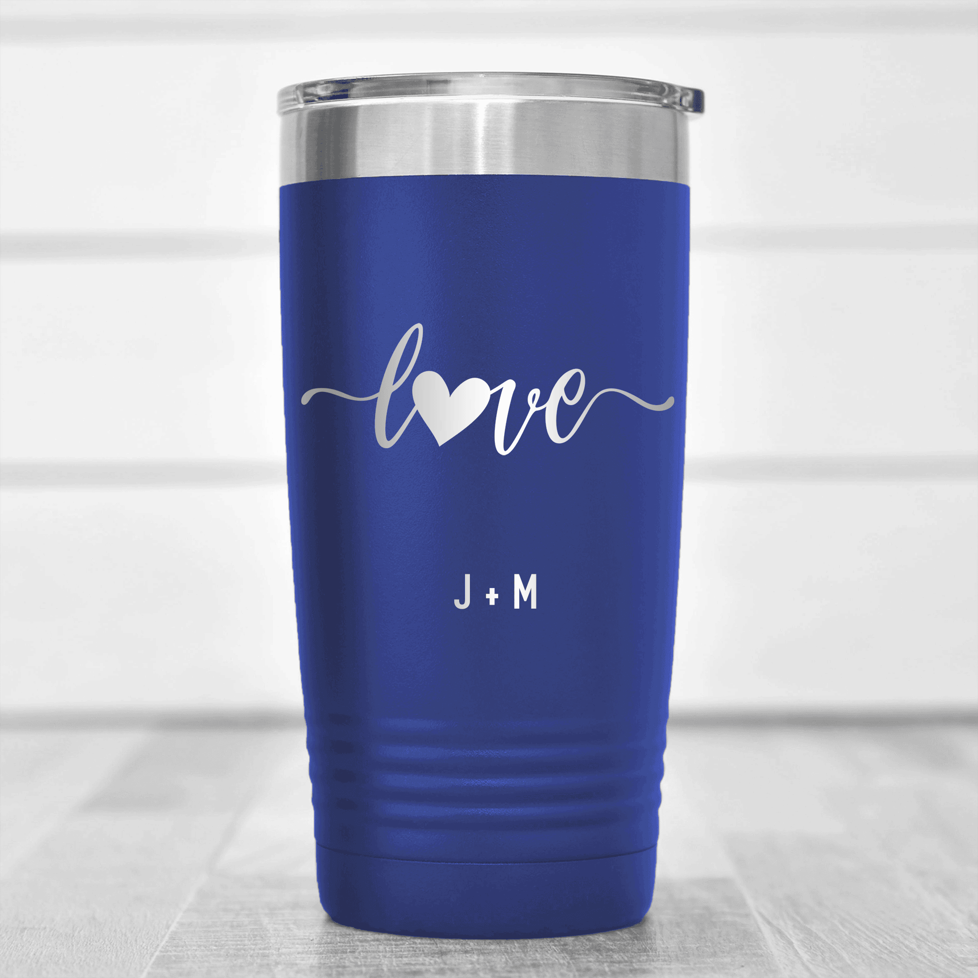 Blue Valentines Day Tumbler With Love Script Design