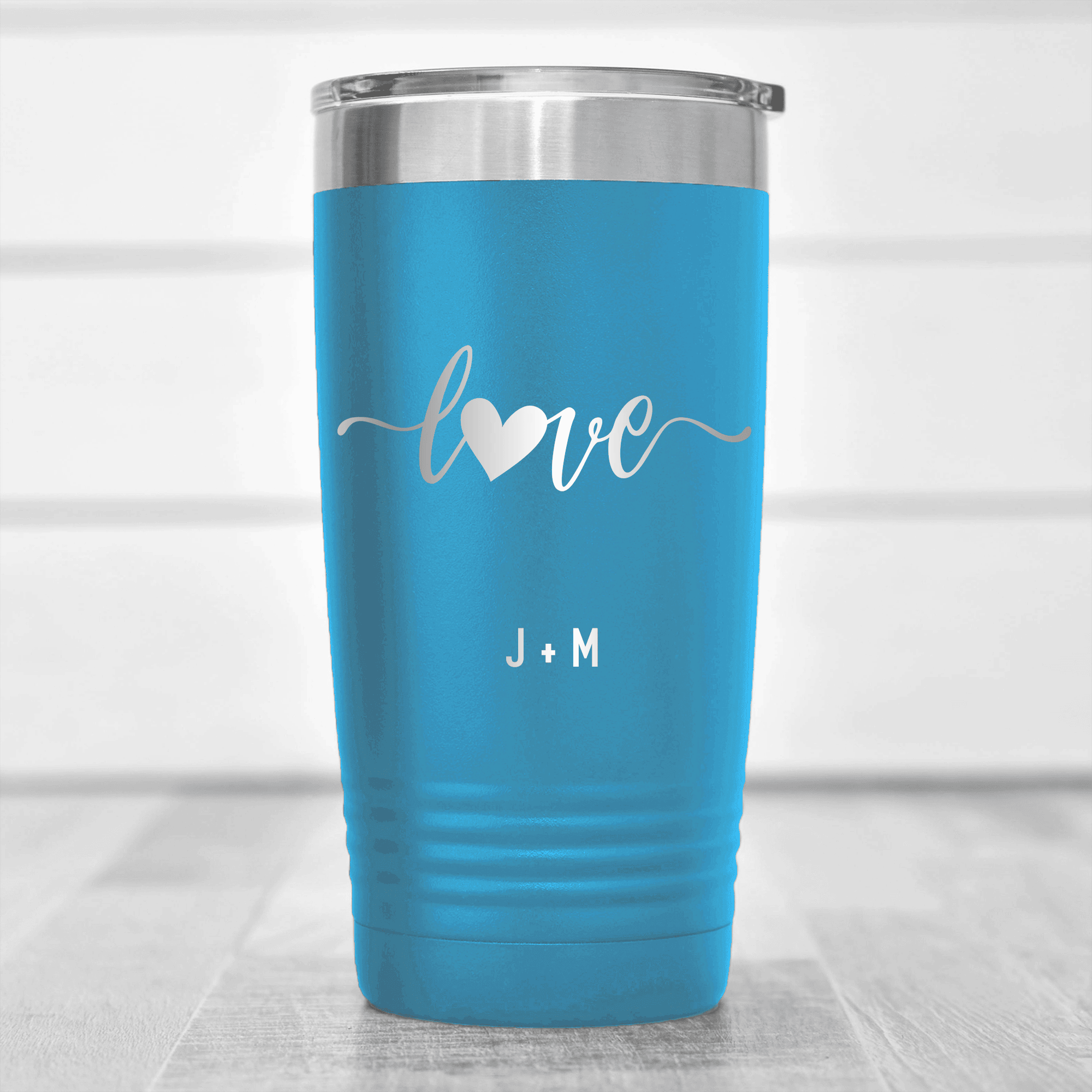 Light Blue Valentines Day Tumbler With Love Script Design