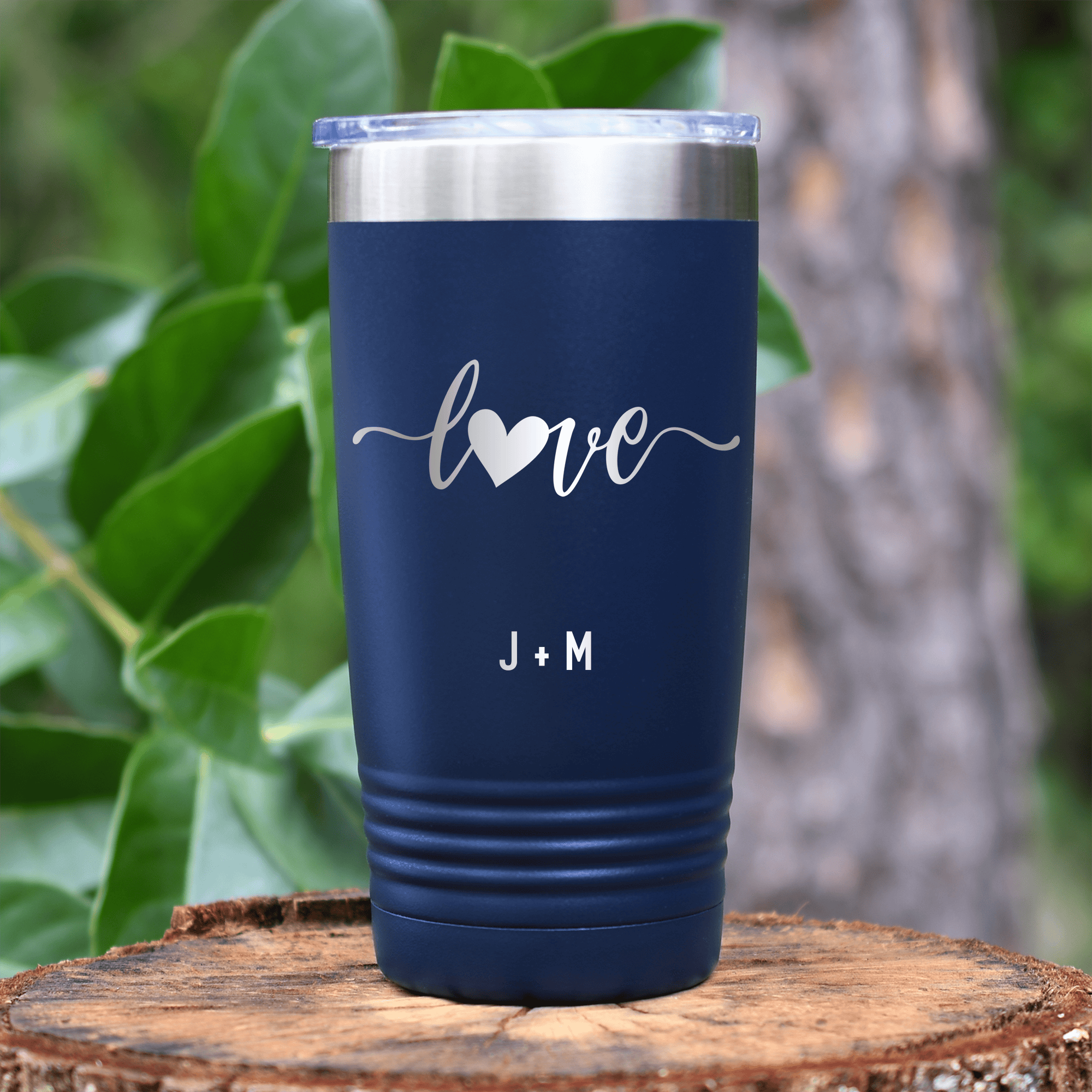 Navy Valentines Day Tumbler With Love Script Design