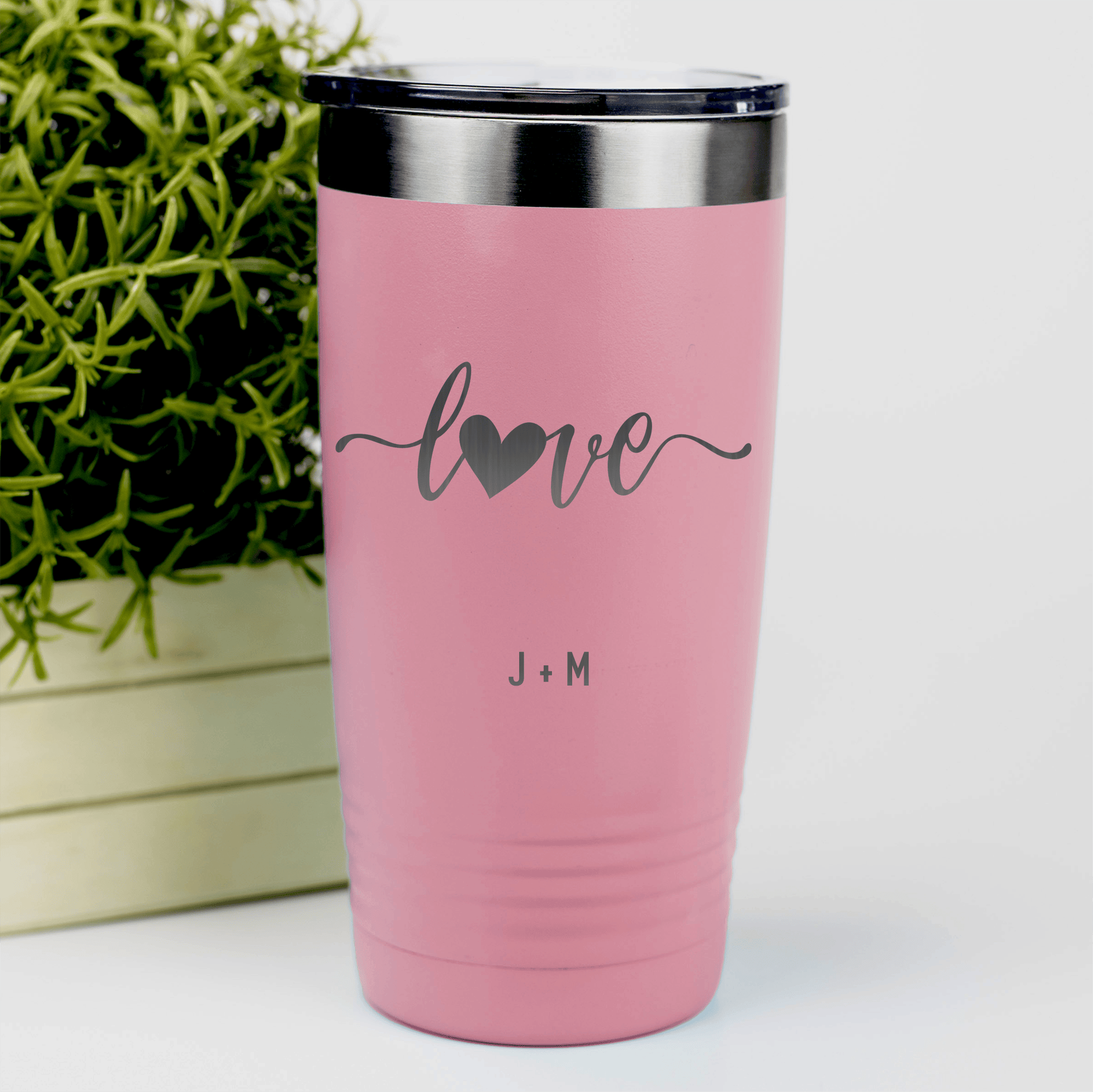 Salmon Valentines Day Tumbler With Love Script Design