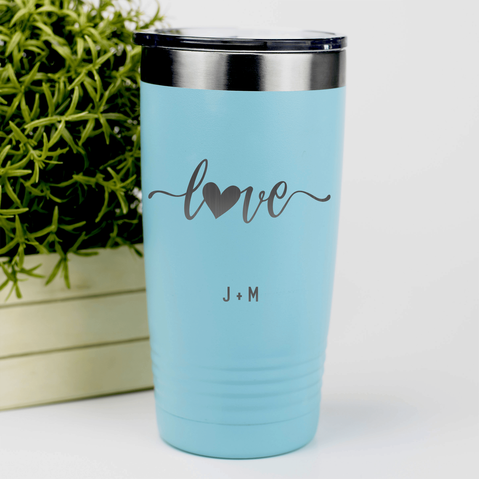 Teal Valentines Day Tumbler With Love Script Design