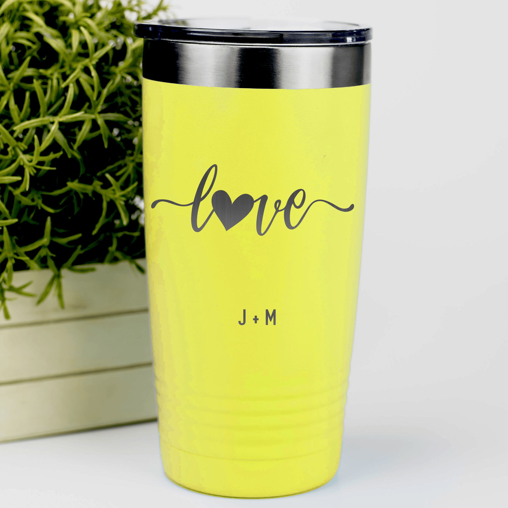 Yellow Valentines Day Tumbler With Love Script Design