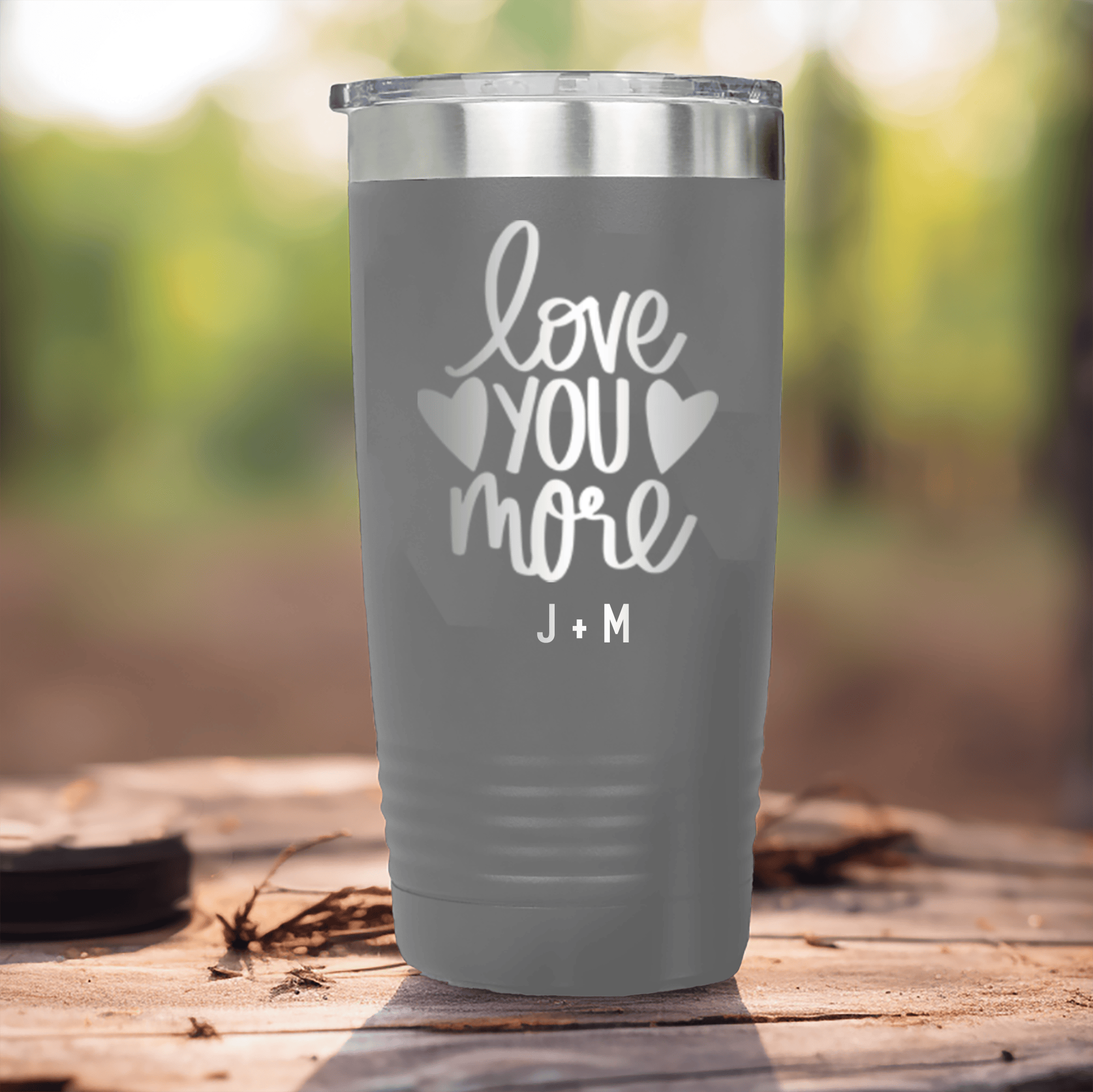 Grey Valentines Day Tumbler With Love You More Design