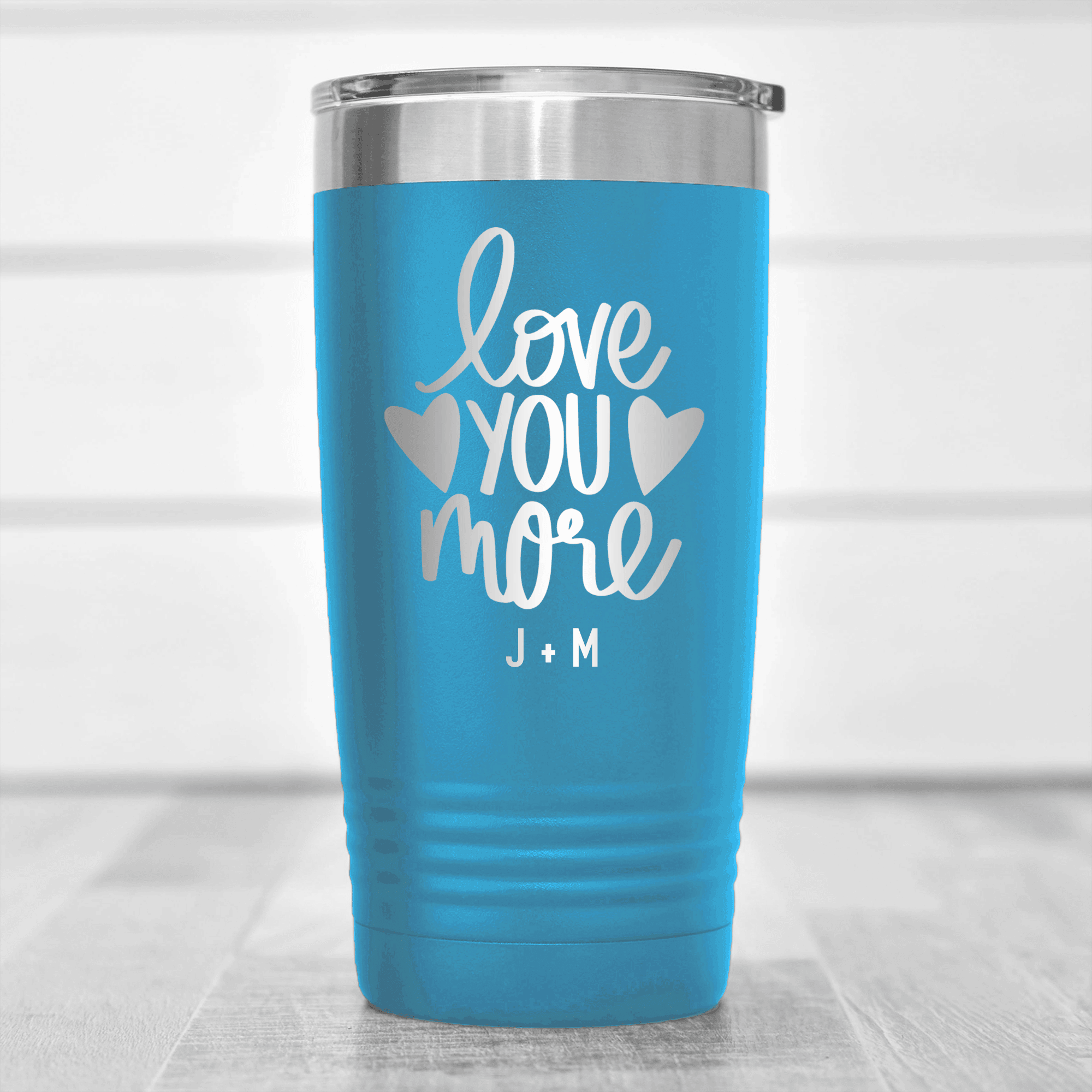 Light Blue Valentines Day Tumbler With Love You More Design