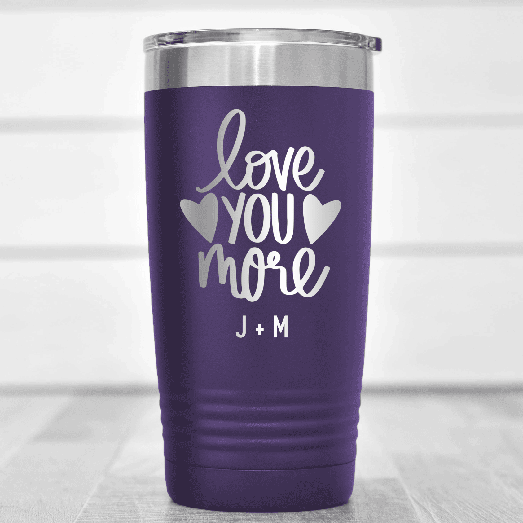 Purple Valentines Day Tumbler With Love You More Design