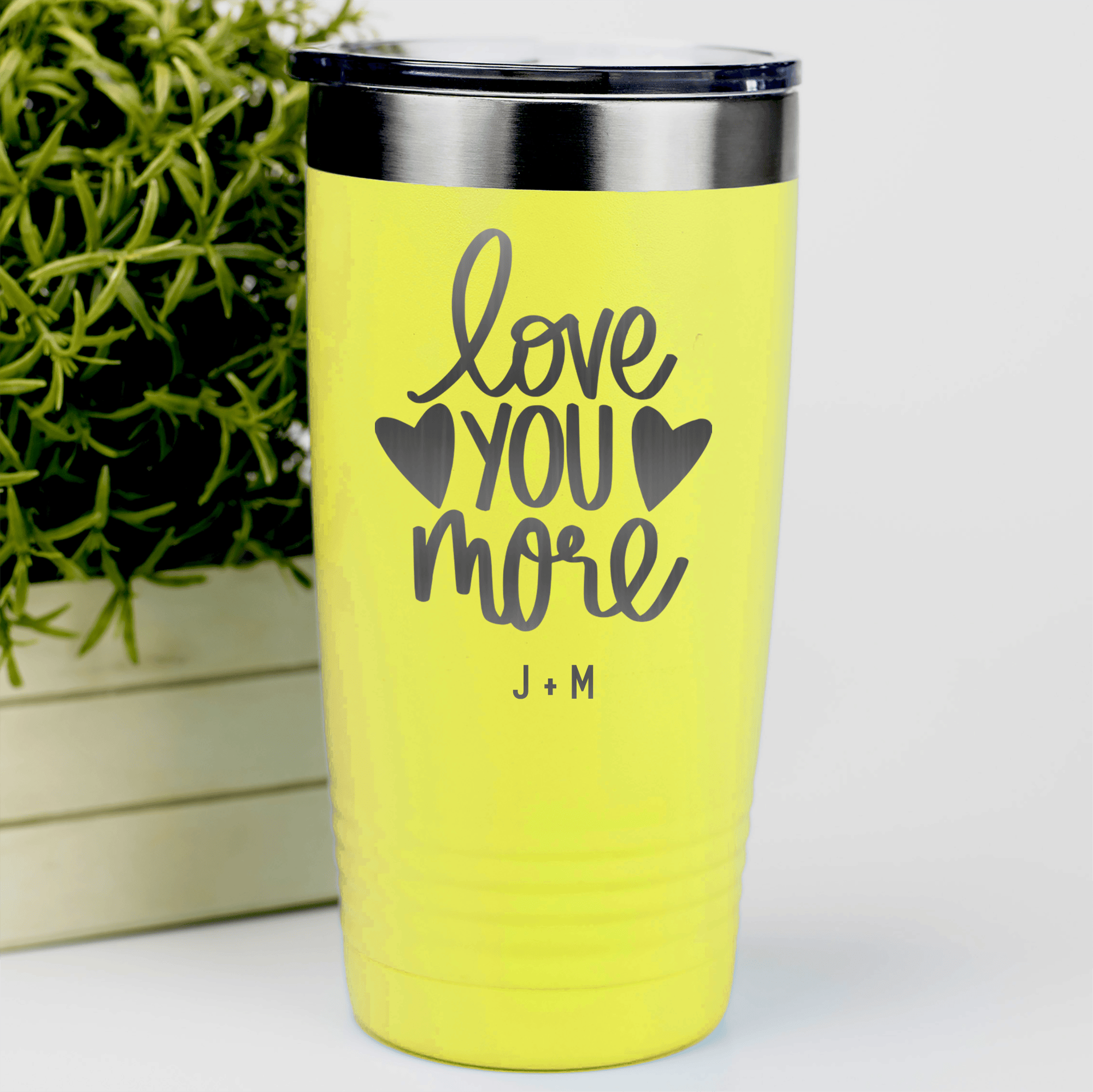 Yellow Valentines Day Tumbler With Love You More Design