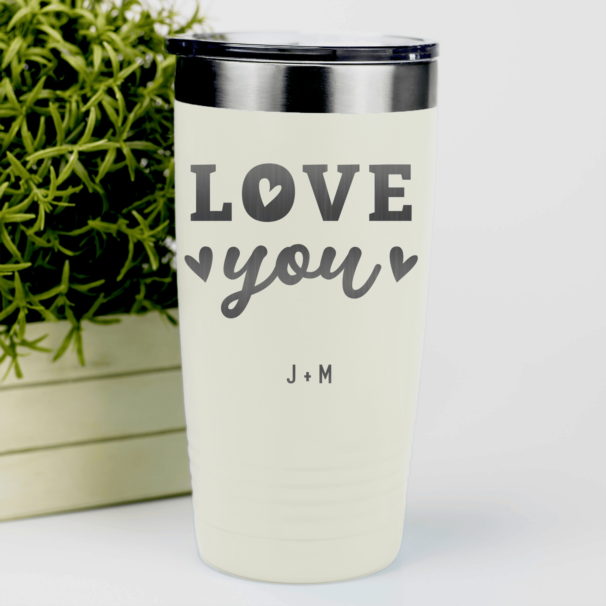 White Valentines Day Tumbler With Love You Most Design