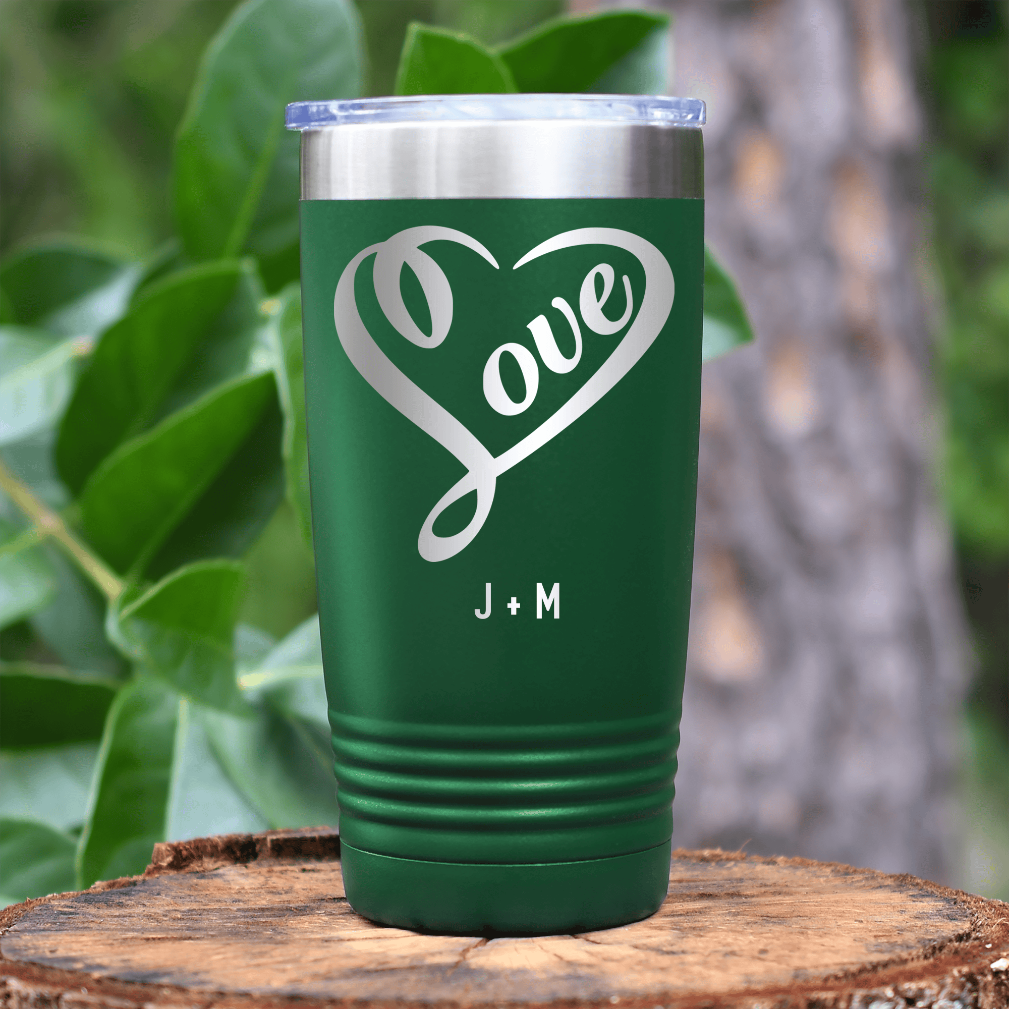 Green Valentines Day Tumbler With Lovers Heart Design