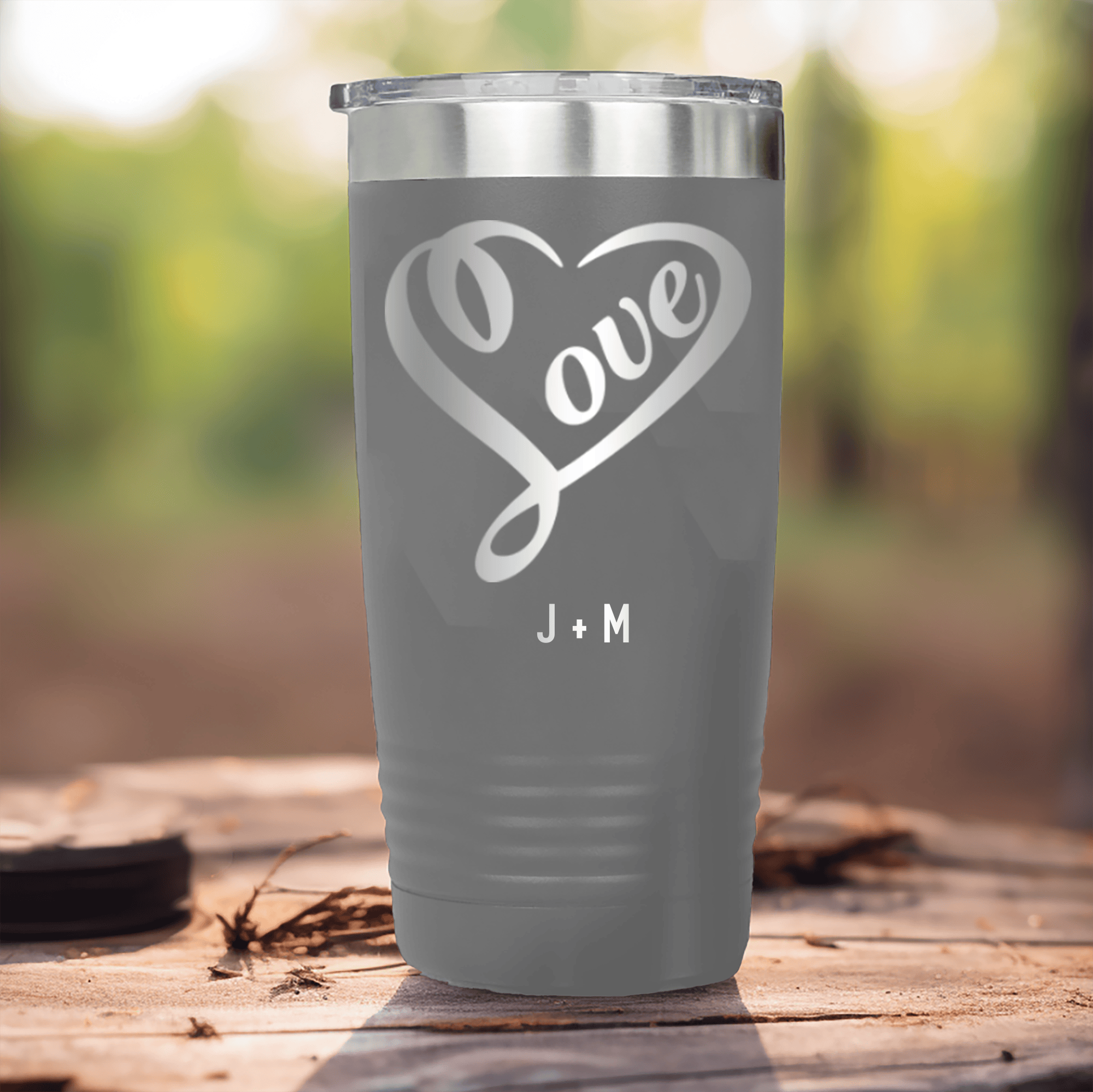 Grey Valentines Day Tumbler With Lovers Heart Design