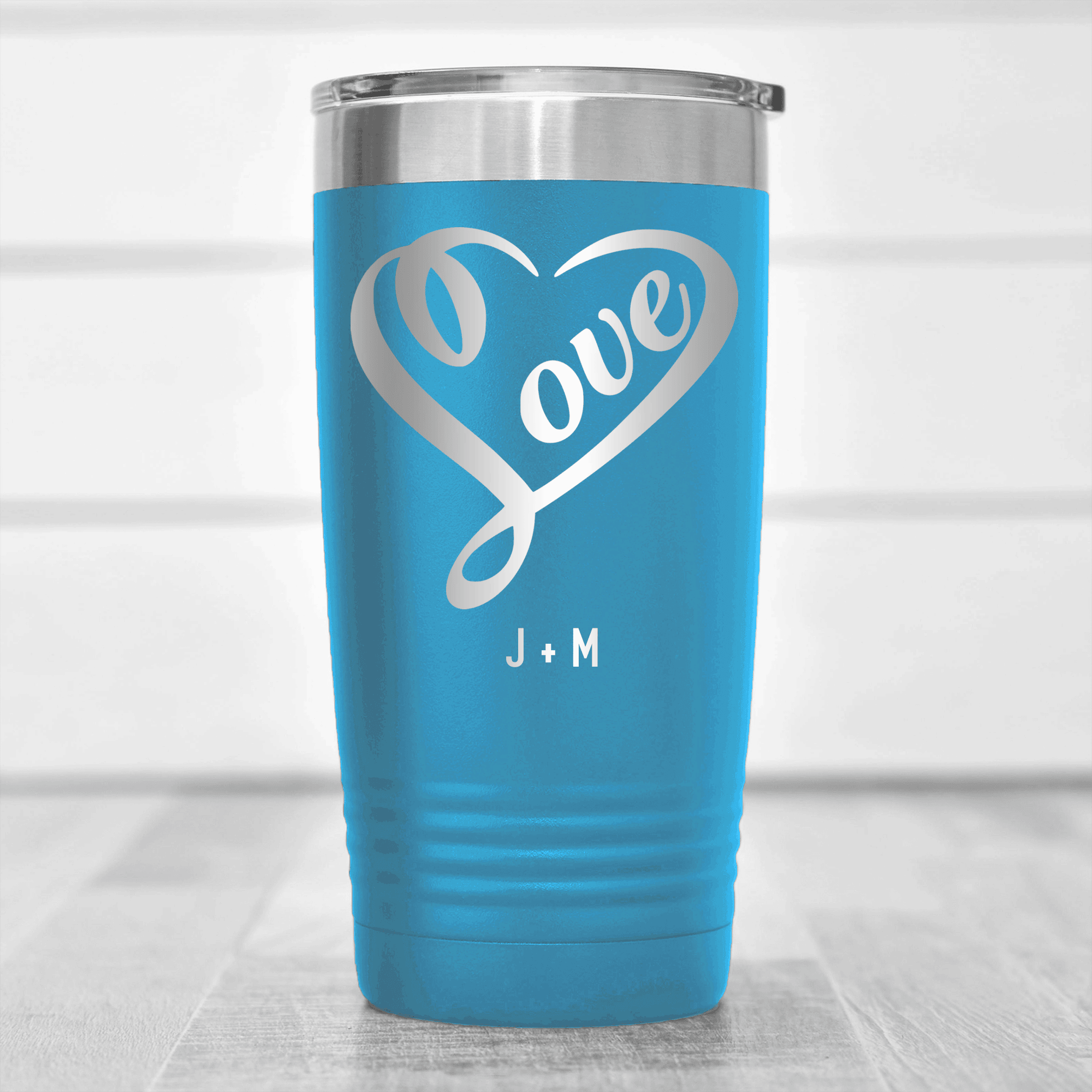 Light Blue Valentines Day Tumbler With Lovers Heart Design