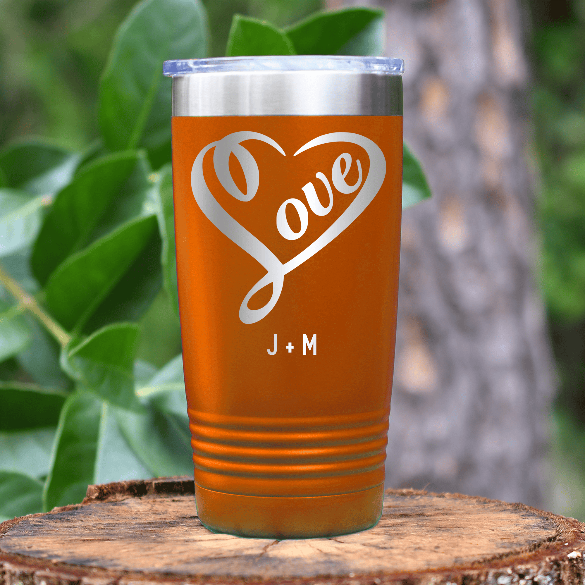 Orange Valentines Day Tumbler With Lovers Heart Design