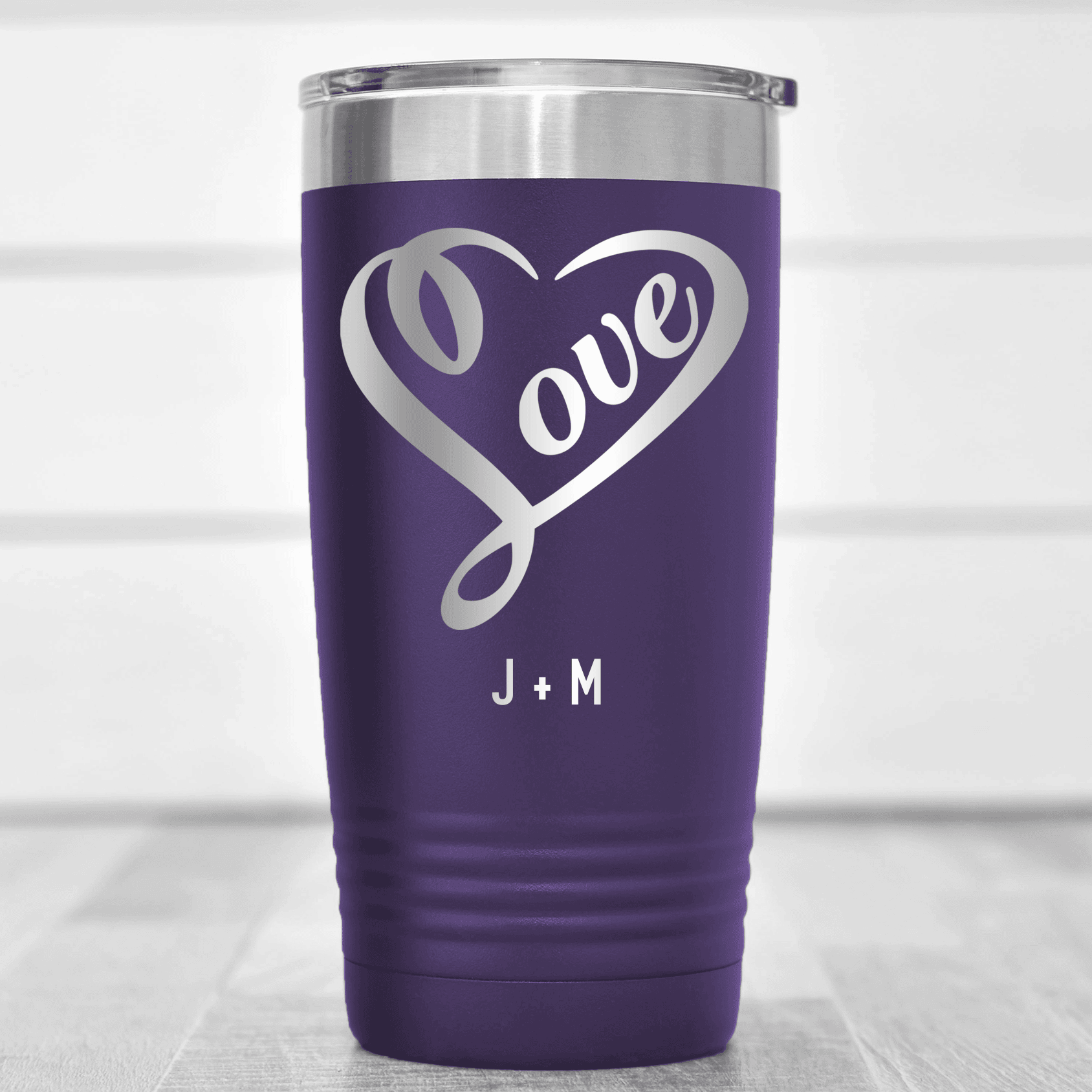 Purple Valentines Day Tumbler With Lovers Heart Design