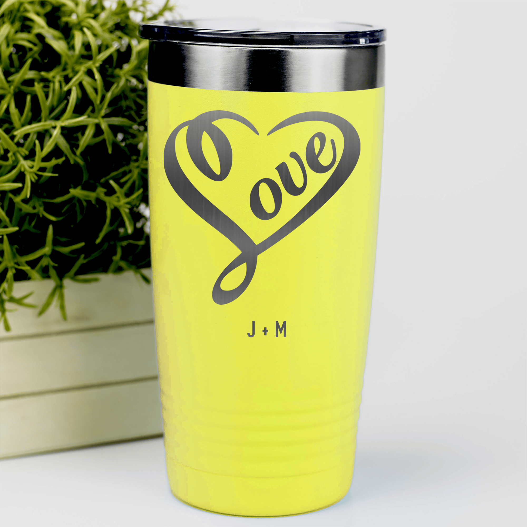 Yellow Valentines Day Tumbler With Lovers Heart Design