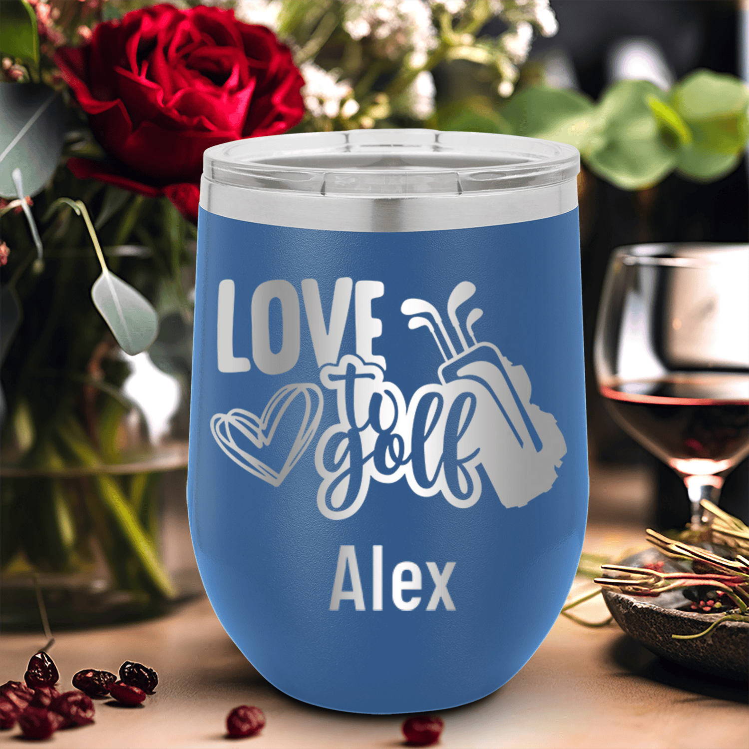 Blue Golf Gifts For Her Wine Tumbler With Loving To Golf Design