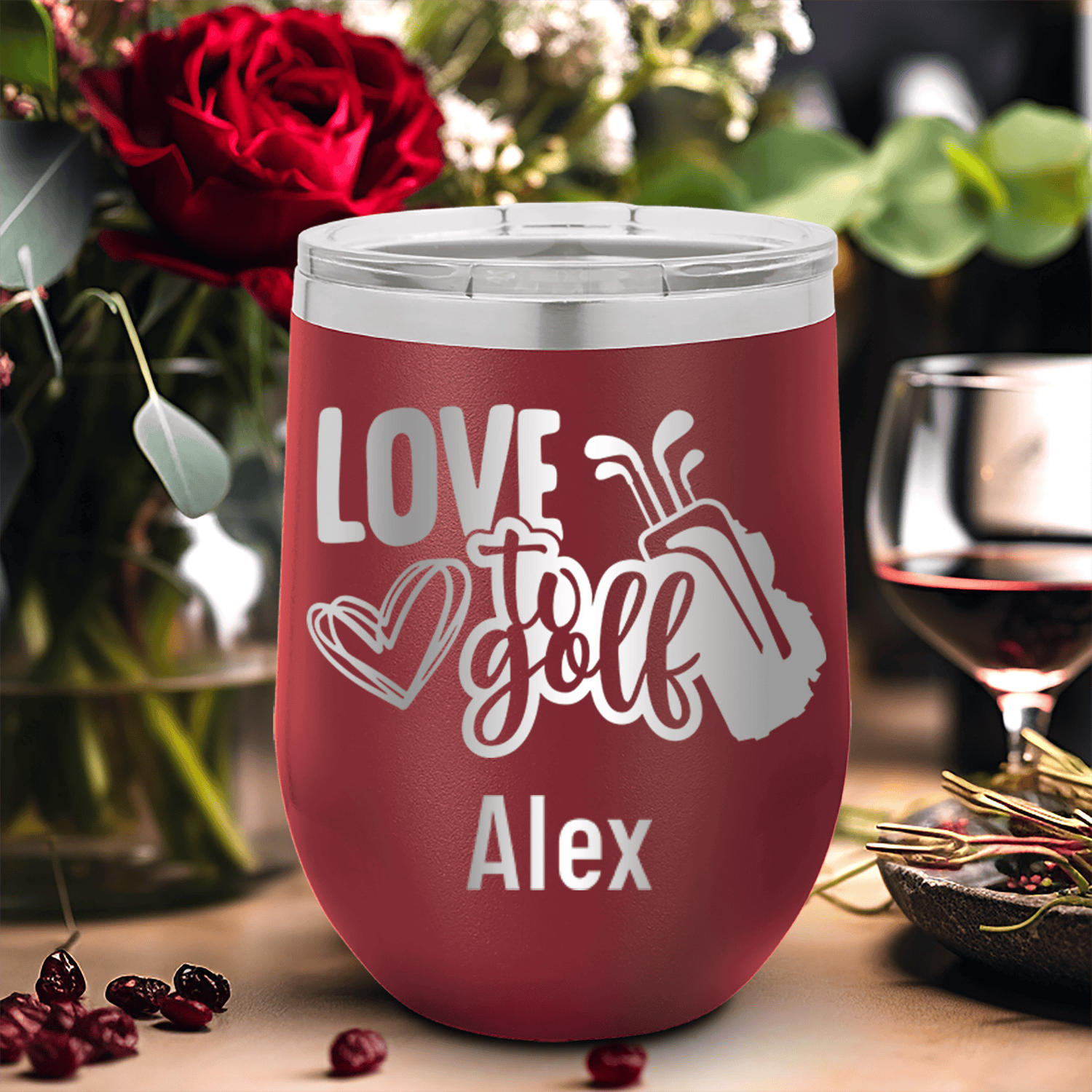 Maroon Golf Gifts For Her Wine Tumbler With Loving To Golf Design