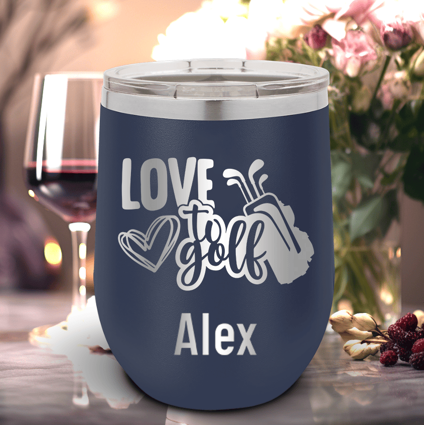 Navy Golf Gifts For Her Wine Tumbler With Loving To Golf Design