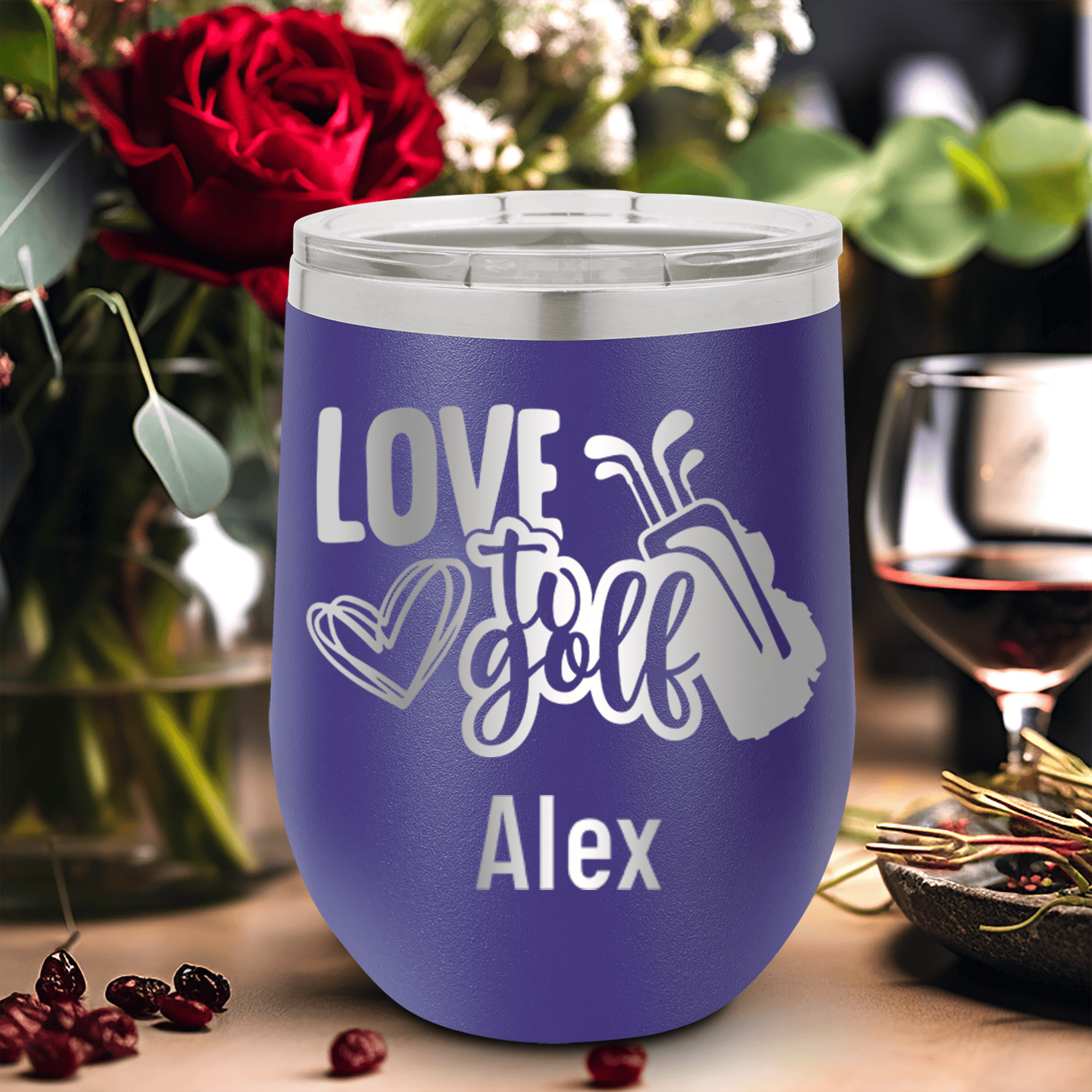 Purple Golf Gifts For Her Wine Tumbler With Loving To Golf Design