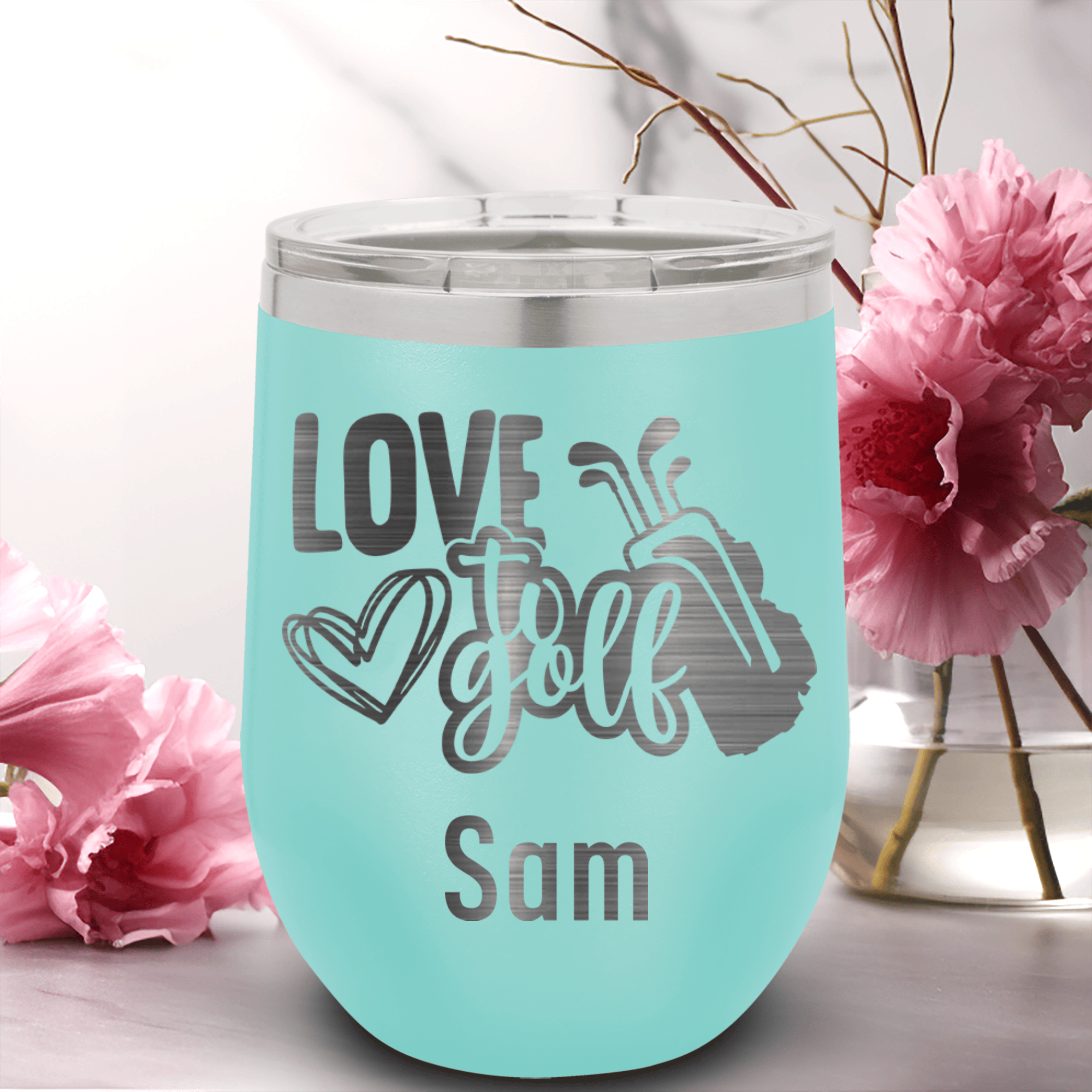 Teal Golf Gifts For Her Wine Tumbler With Loving To Golf Design