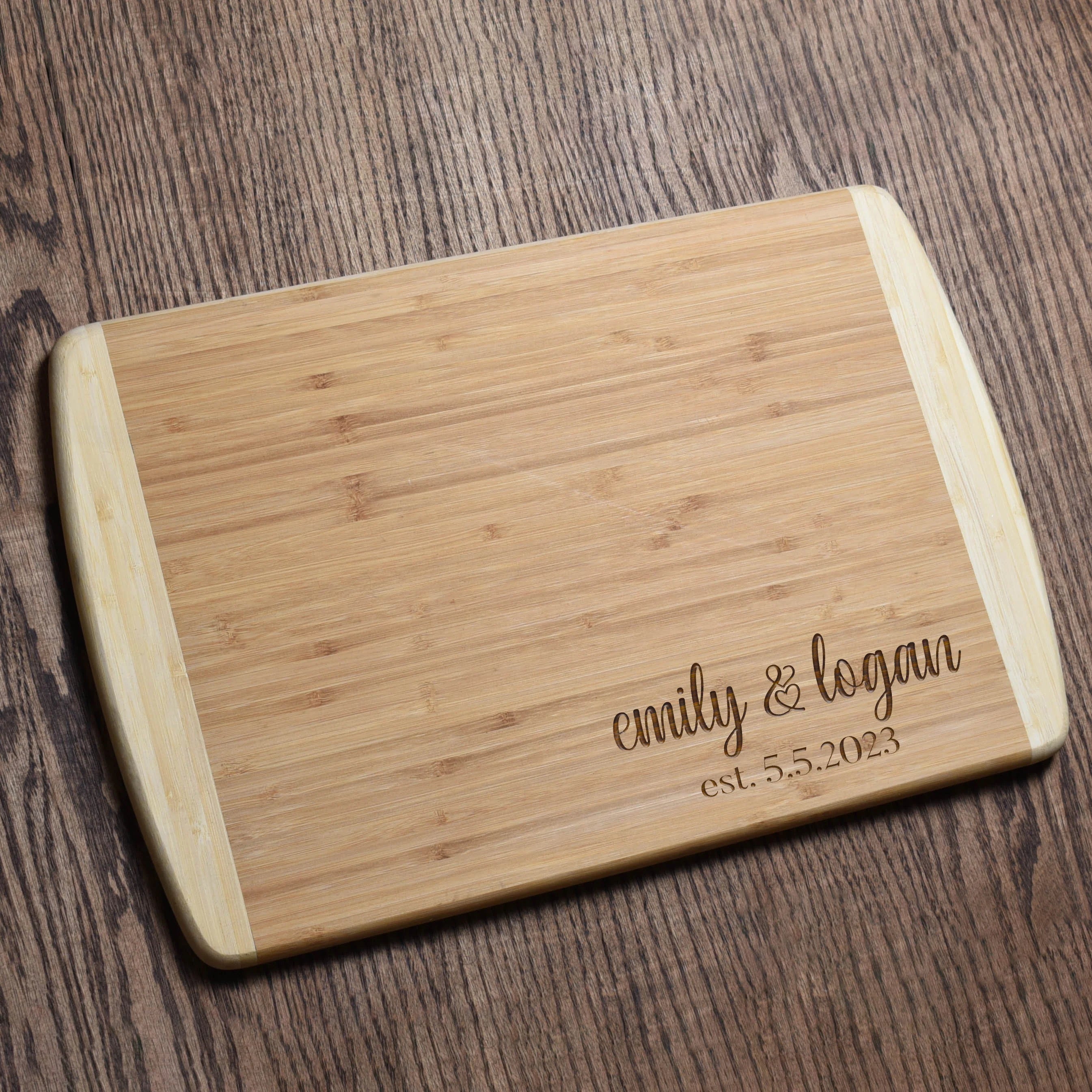 Personalized Engraved Two-Tone Bamboo Cutting Board - 13 1/2