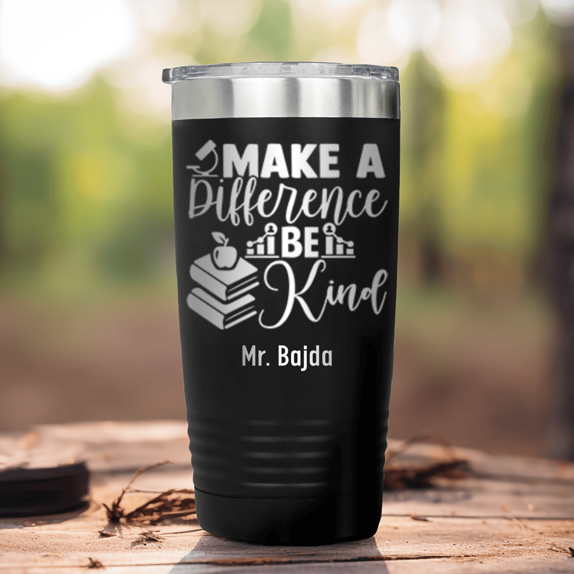 Black Teacher Tumbler With Make A Difference Be Kind Design