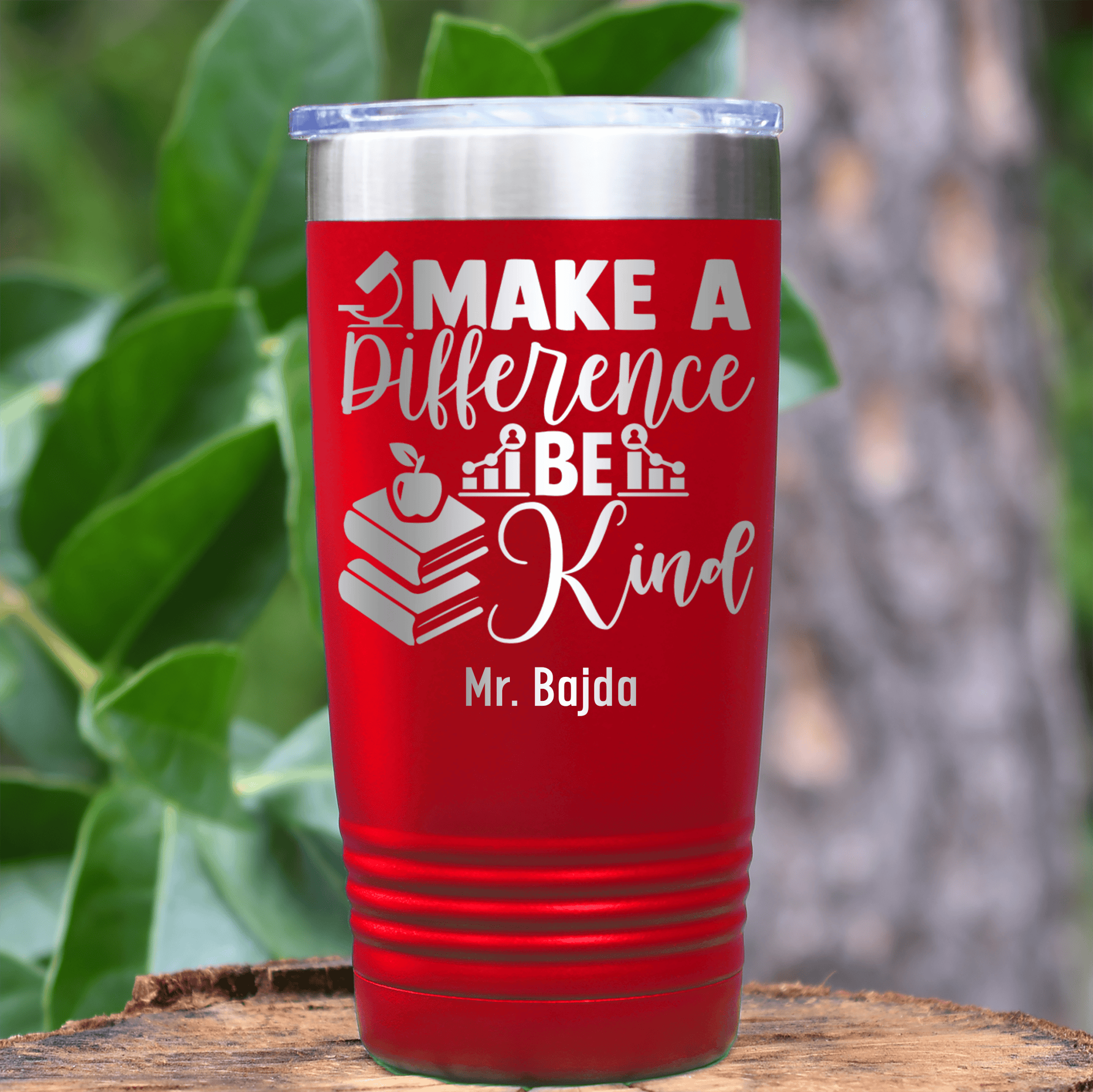 Red Teacher Tumbler With Make A Difference Be Kind Design