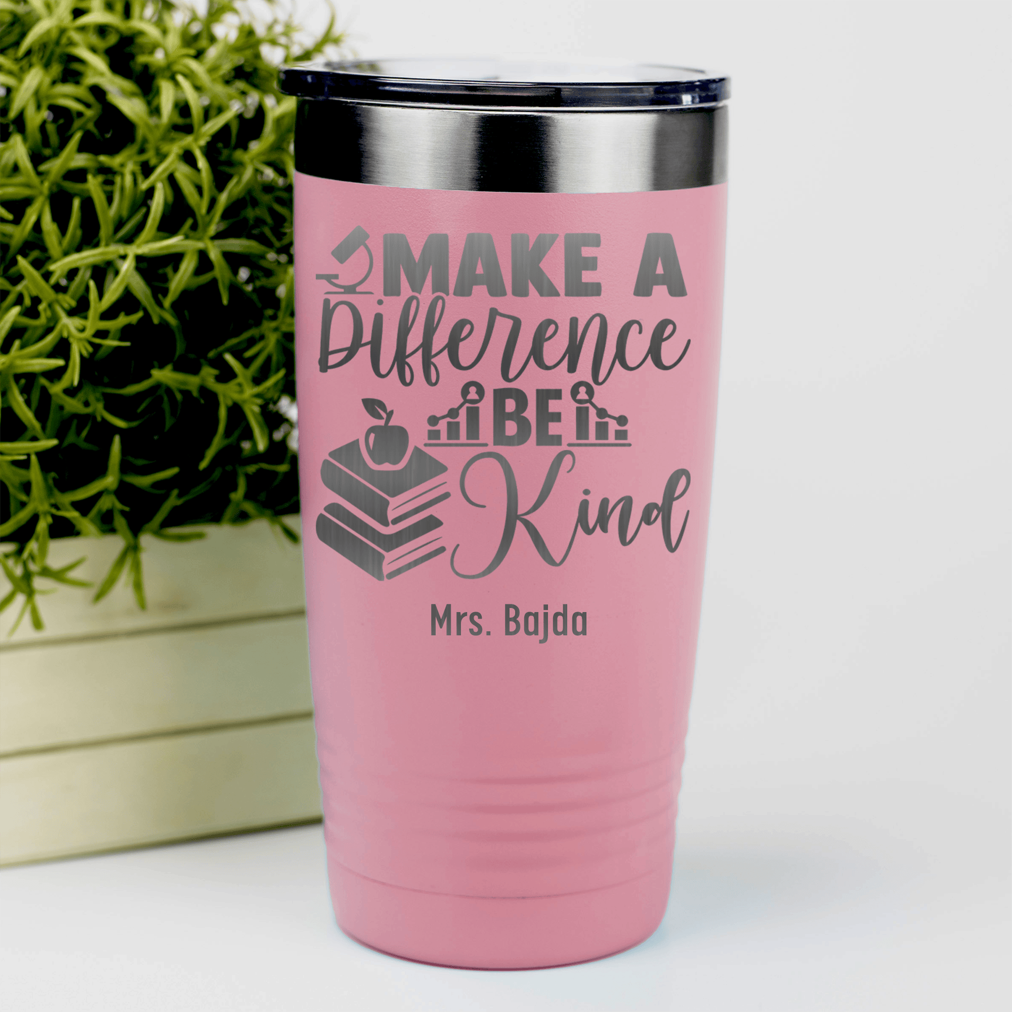 Salmon Teacher Tumbler With Make A Difference Be Kind Design