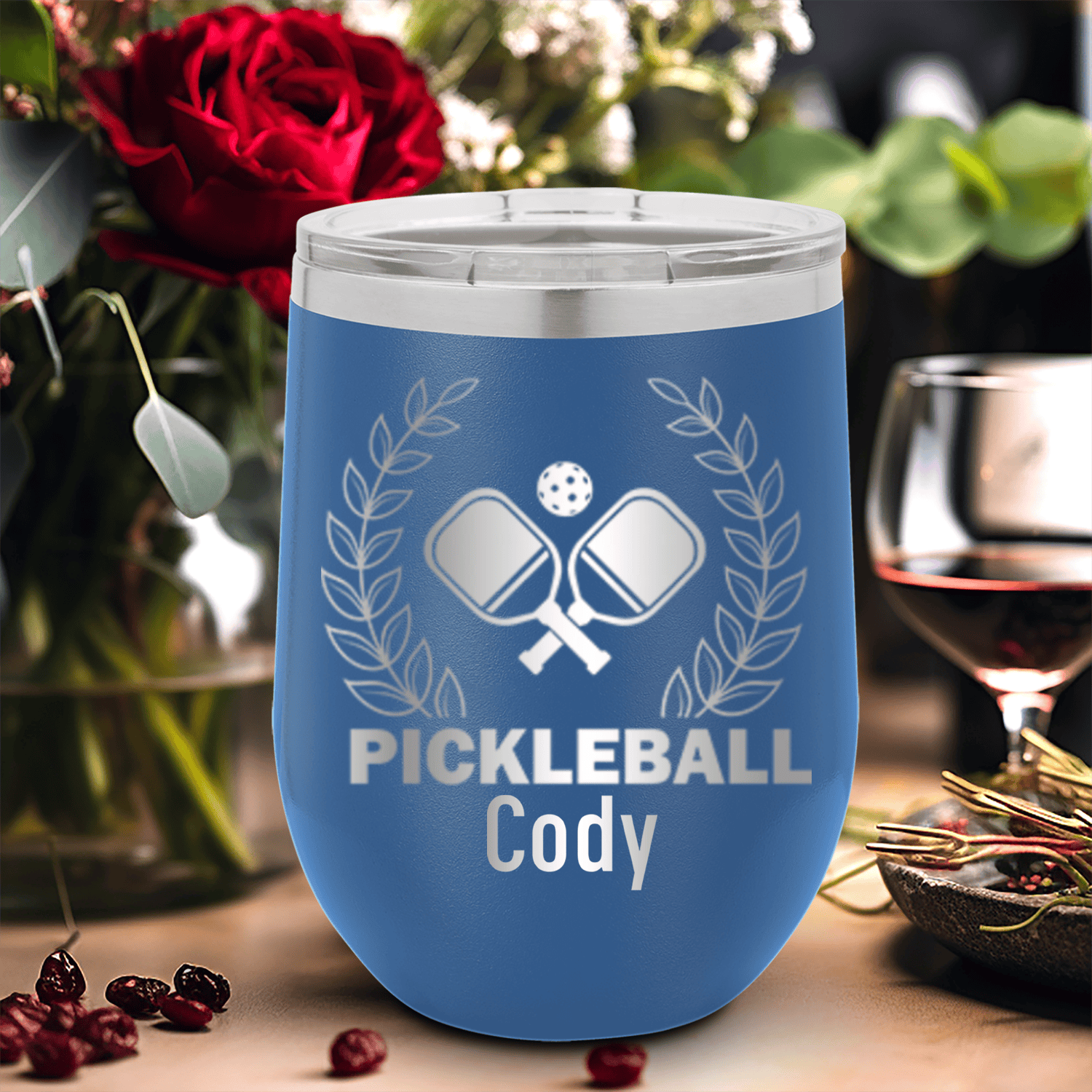 Blue Pickleball Wine Tumbler With Master Of Pickleball Design