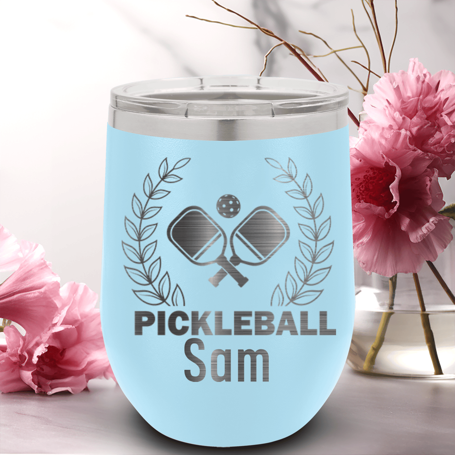 Light Blue Pickleball Wine Tumbler With Master Of Pickleball Design