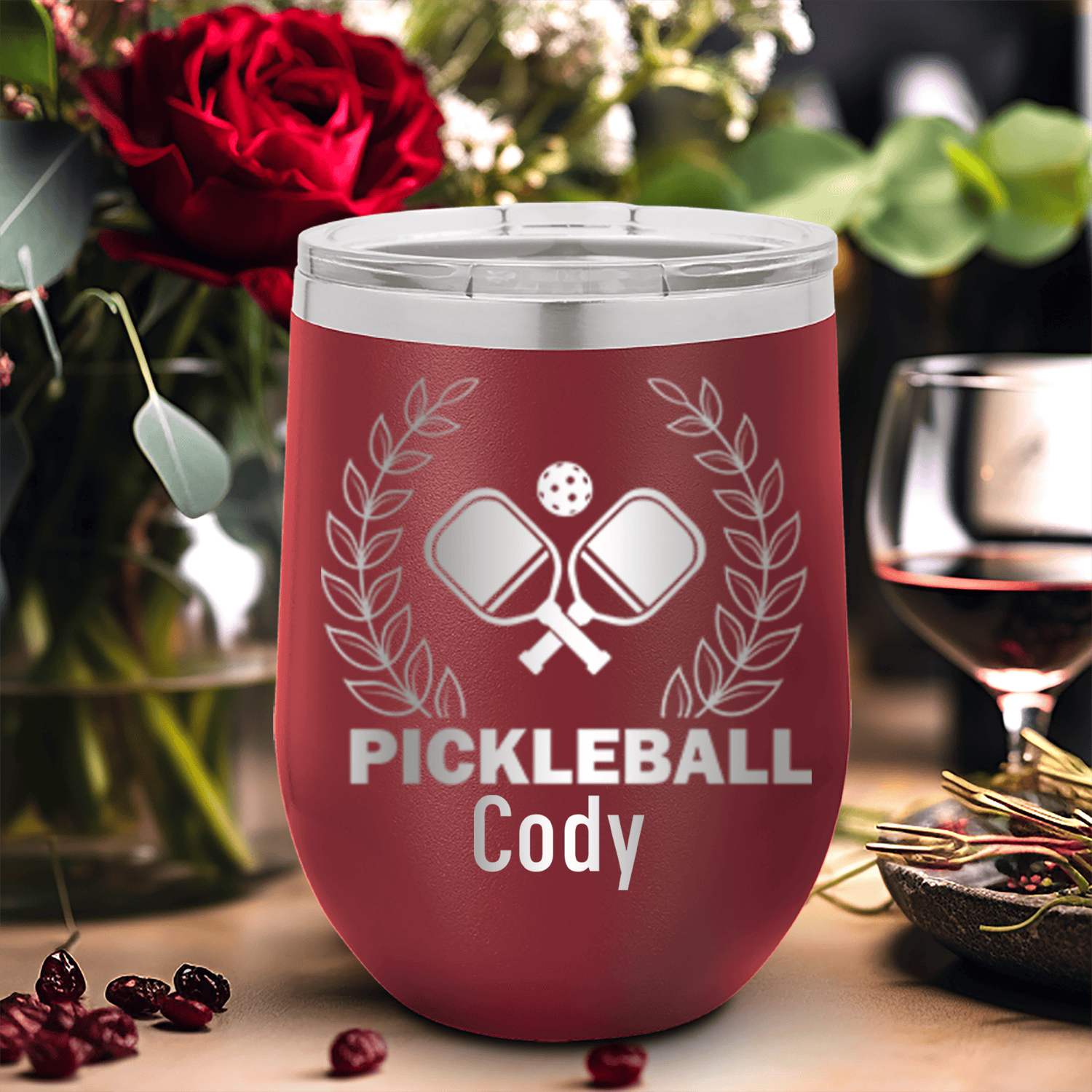 Maroon Pickleball Wine Tumbler With Master Of Pickleball Design