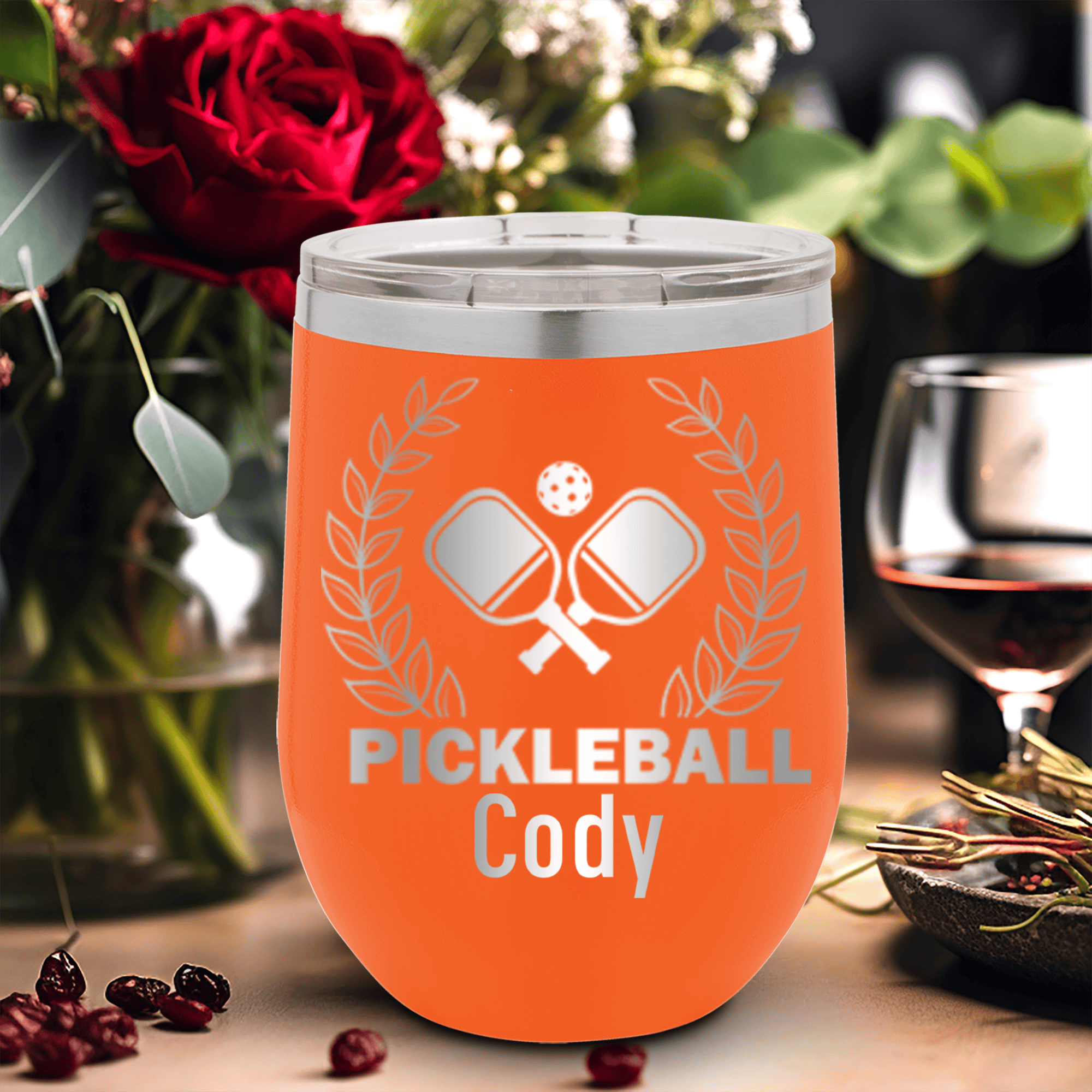 Orange Pickleball Wine Tumbler With Master Of Pickleball Design