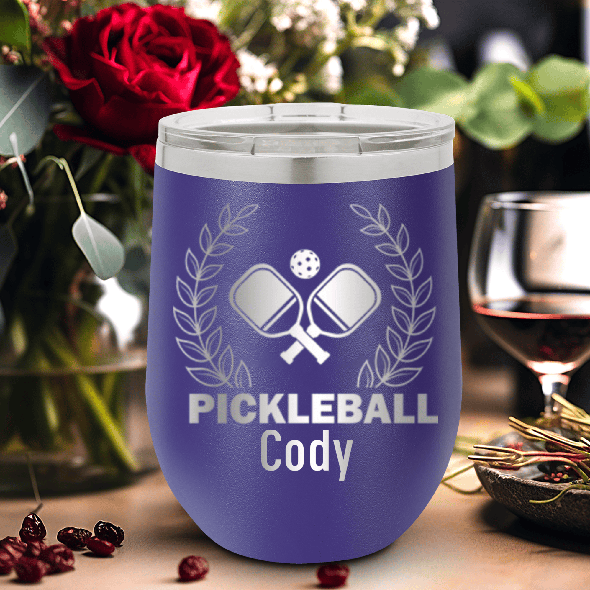 Purple Pickleball Wine Tumbler With Master Of Pickleball Design