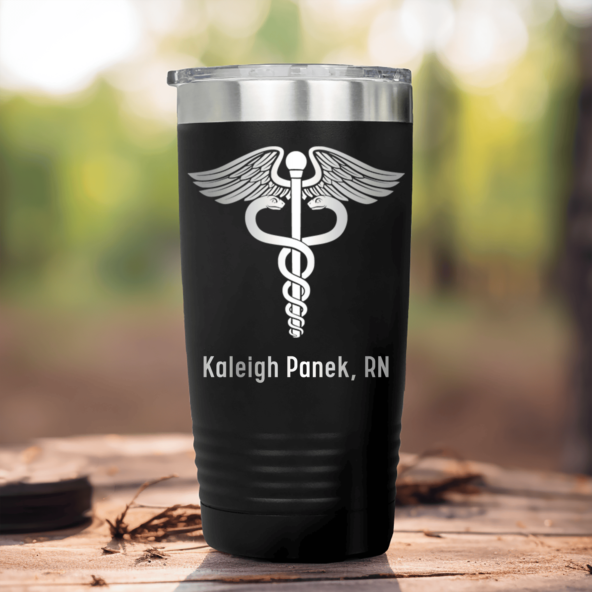 Black Nurse Tumbler With Medical Symbol Design