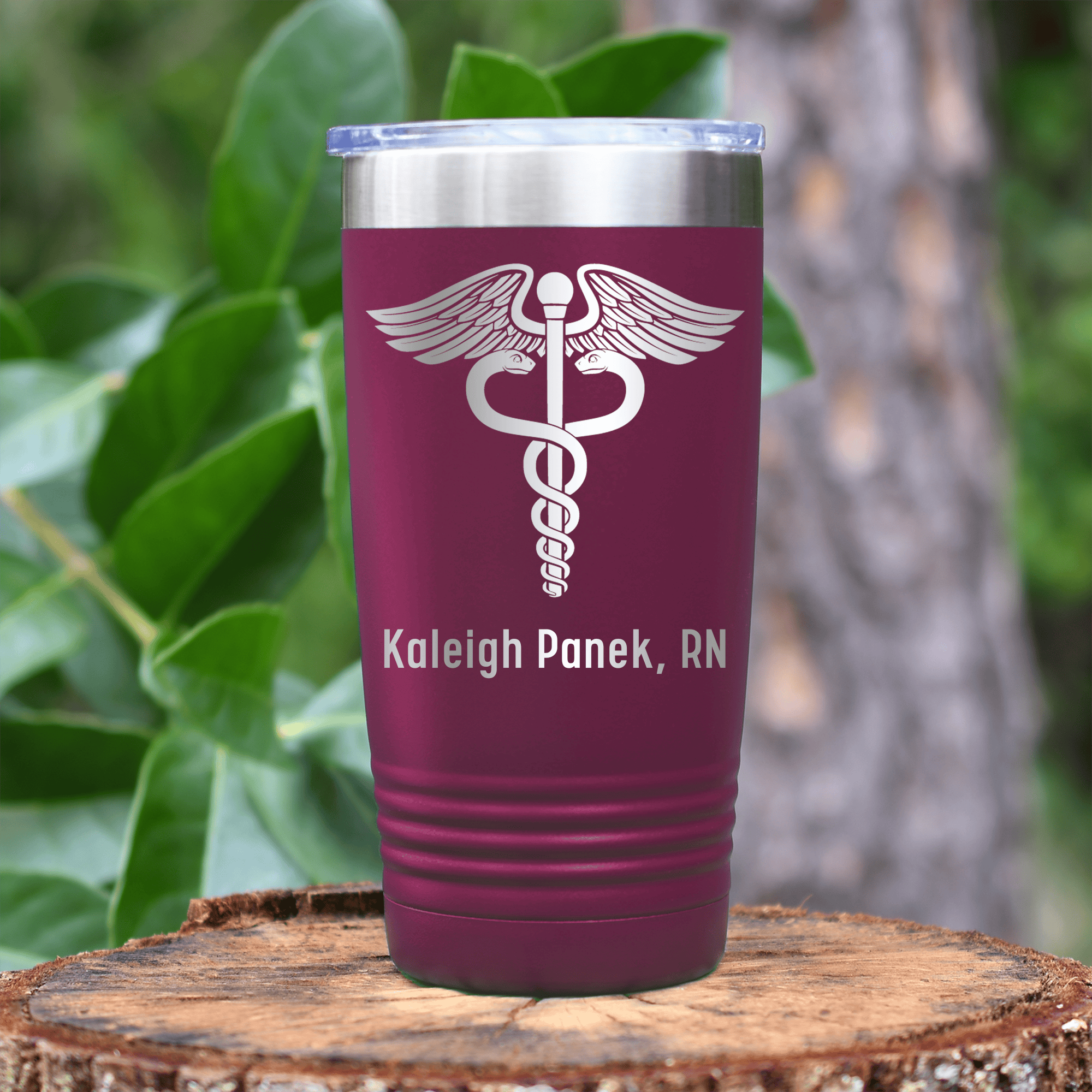 Maroon Nurse Tumbler With Medical Symbol Design