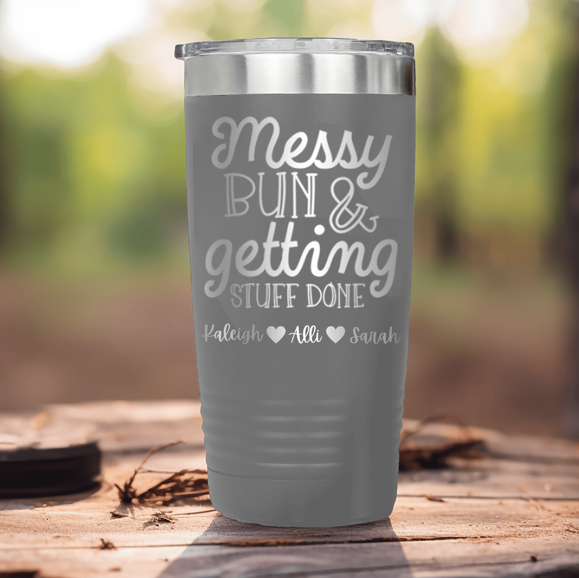 Grey Mothers Day Tumbler With Messy Buns Get It Done Design