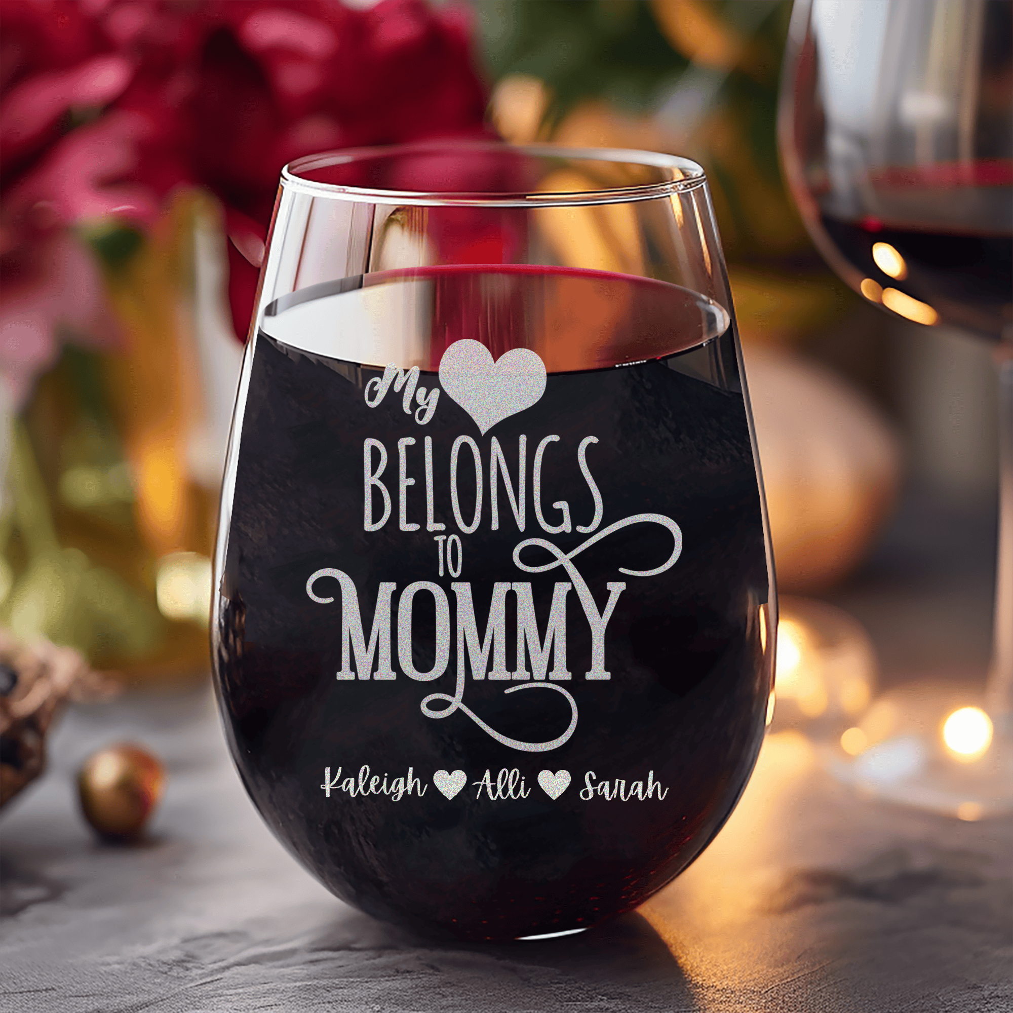 Mommy Has My Heart Stemless Wine Glass