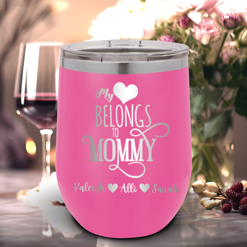 Pink Mothers Day Wine Tumbler With Mommy Has My Heart Design