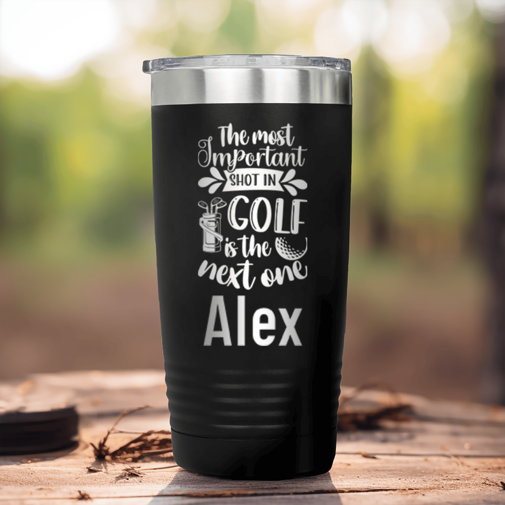 Black Golf Gifts For Her Tumbler With Most Important Shot Design