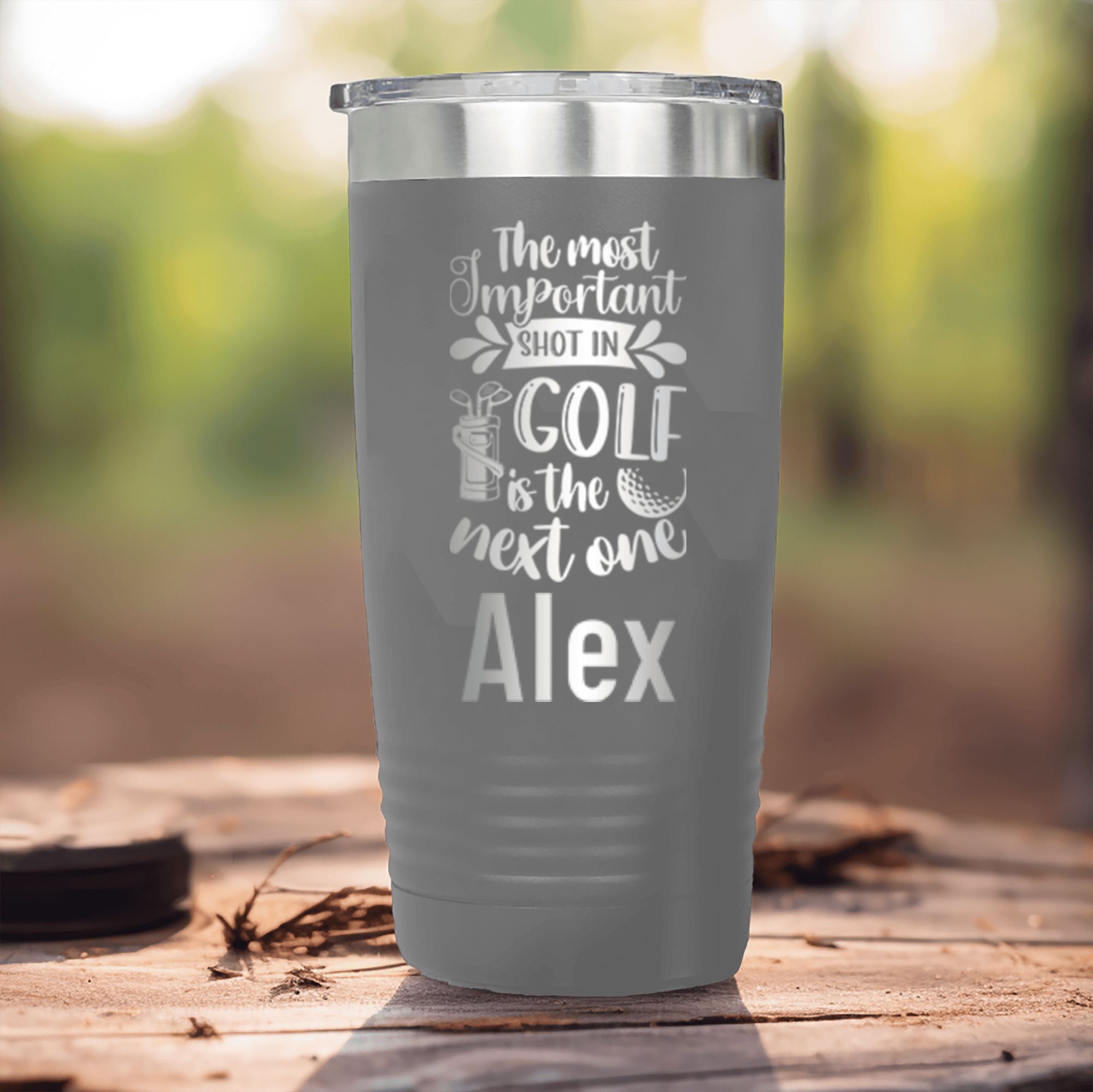 Grey Golf Gifts For Her Tumbler With Most Important Shot Design